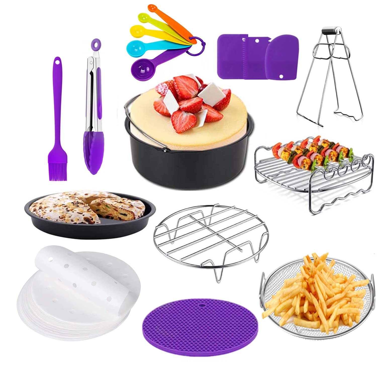 7-Inch Air Fryer Accessories Set - Includes Cake Pan, Pizza Pan, Liner & Dehydrator Racks - Compatible with 4.2QT to 5.8QT Air Fryers, Ovens & Pressure Cookers - Perfect for Baking, Roasting & Healthy Cooking