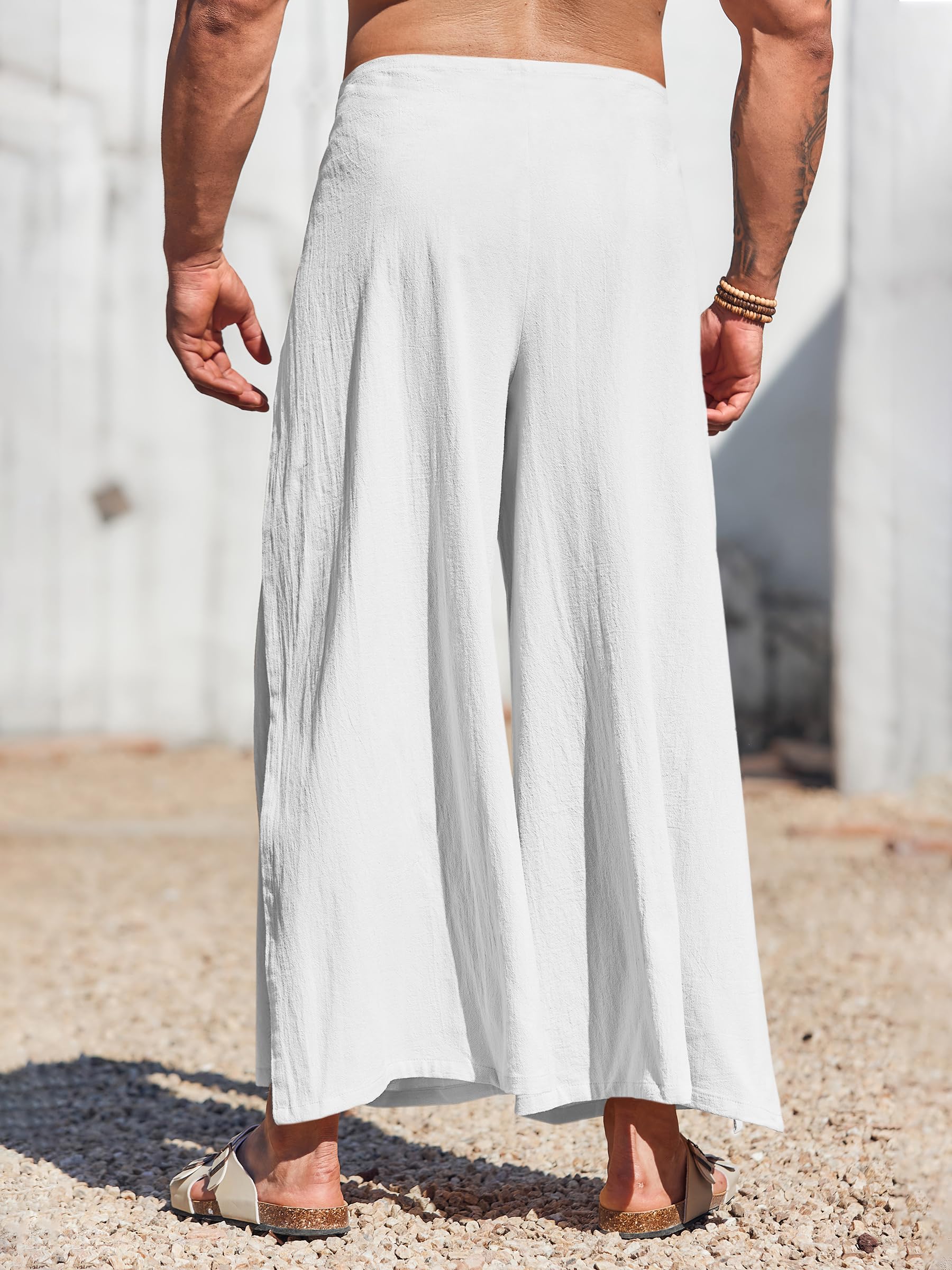 Runcati Men's Linen Wrap Pants - Lightweight Loose Fit Yoga Beach Pants for Men, Breathable Thai Fisherman Hippie Style Trousers - Perfect for Yoga, Meditation, Travel and Summer Vacation