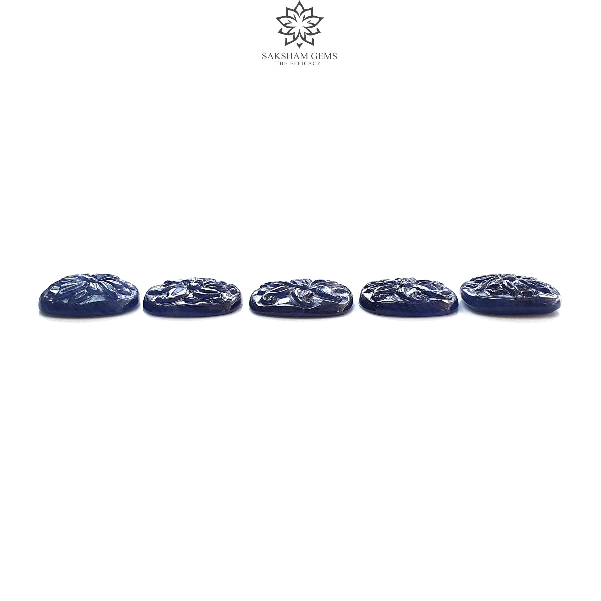 Natural Deep Blue Sapphire Gemstone Carving - 53.20cts Untreated Unheated Hand-Carved Cushion Shape (16x15mm & 18x16mm, 5pcs) | Perfect for Jewelry Making, Engagement Rings & Luxury Gifts