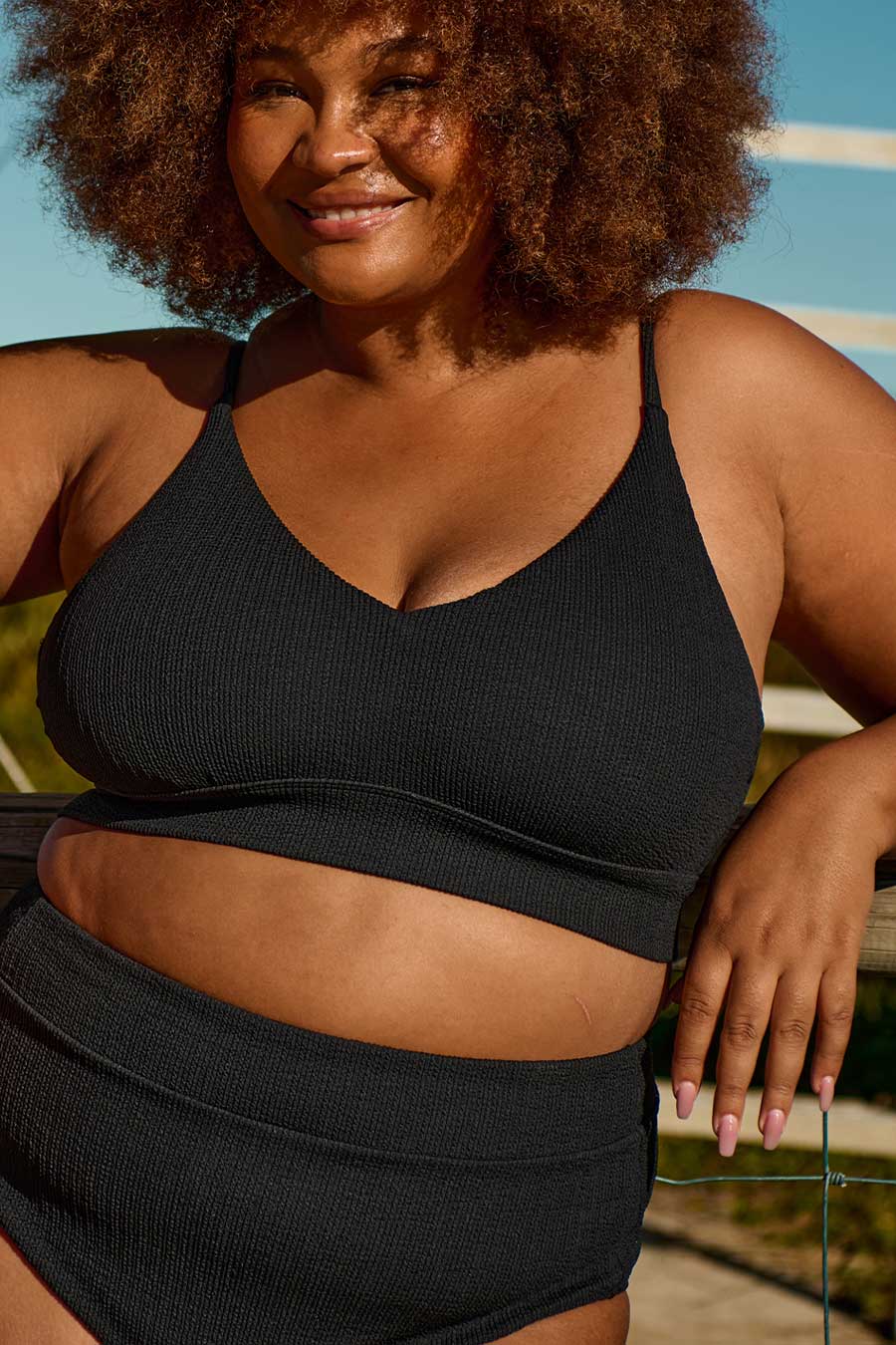 Byron Adjustable Bikini Top - Black Textured Swimwear for Women | Perfect for Beach, Pool & Summer Vacations