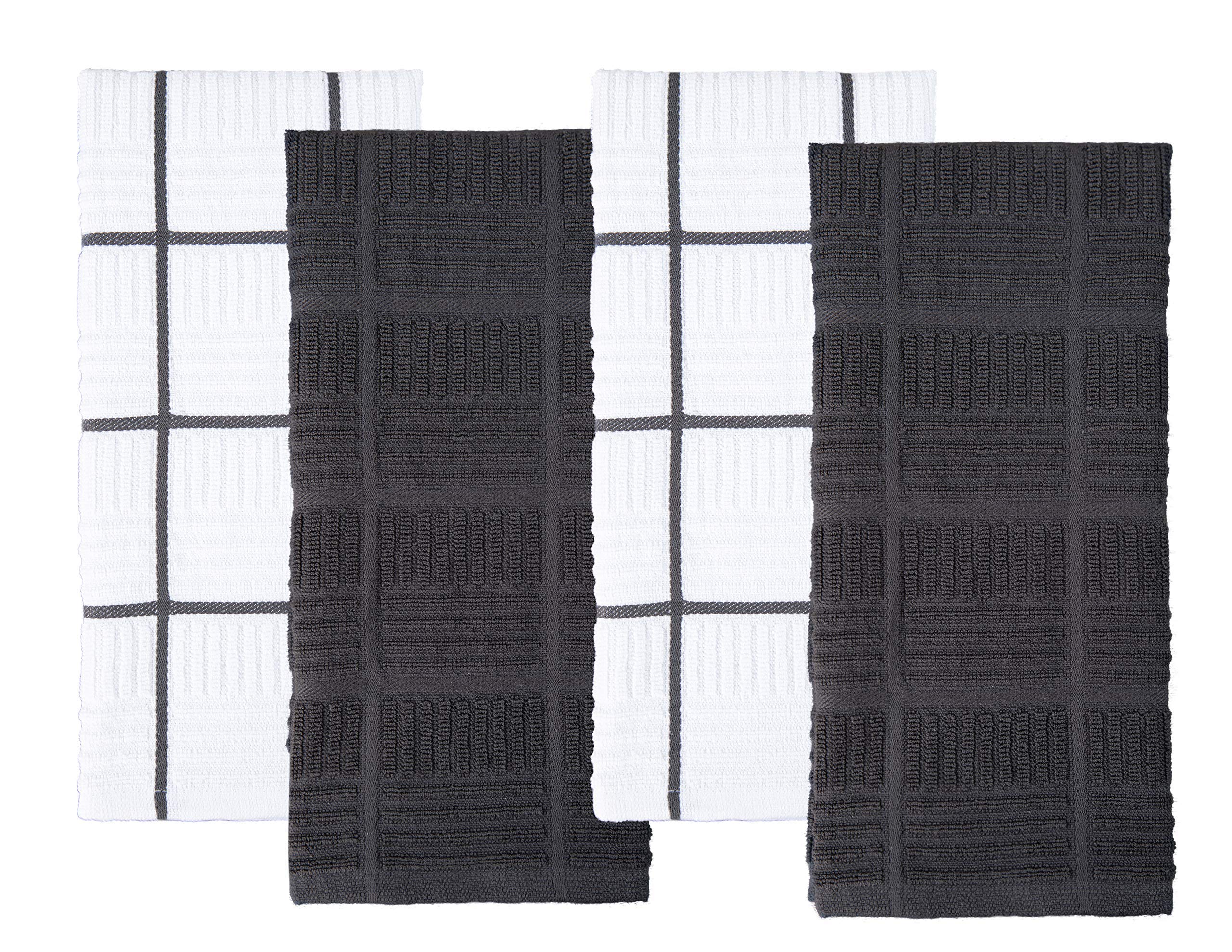 Premium Sticky Toffee Kitchen Towels Set of 4 - 100% Cotton Absorbent Hand & Tea Towels (28x16 Inch) | Gray & White Reusable Cleaning Cloths | Oeko-Tex Certified | Perfect for Dish Drying, Counter Cleaning & Gift Giving