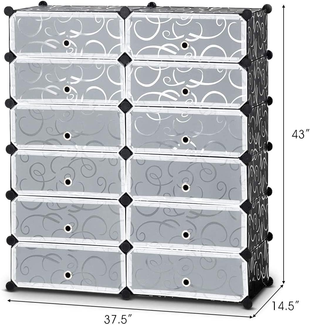 GRAFFY 12-Cube Shoe Rack Organizer - DIY Modular Storage Cabinet with Doors - Plastic Shoe Shelf for Entryway, Living Room, Bedroom - Perfect for Small Spaces & Closet Organization