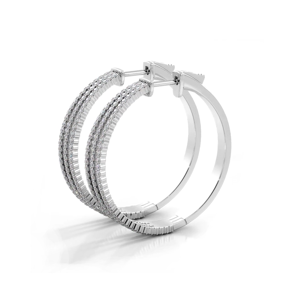 1.70 Carat Total Weight (CTW) Three Row Diamond Hoop Earrings - Perfect for Weddings, Parties & Special Occasions