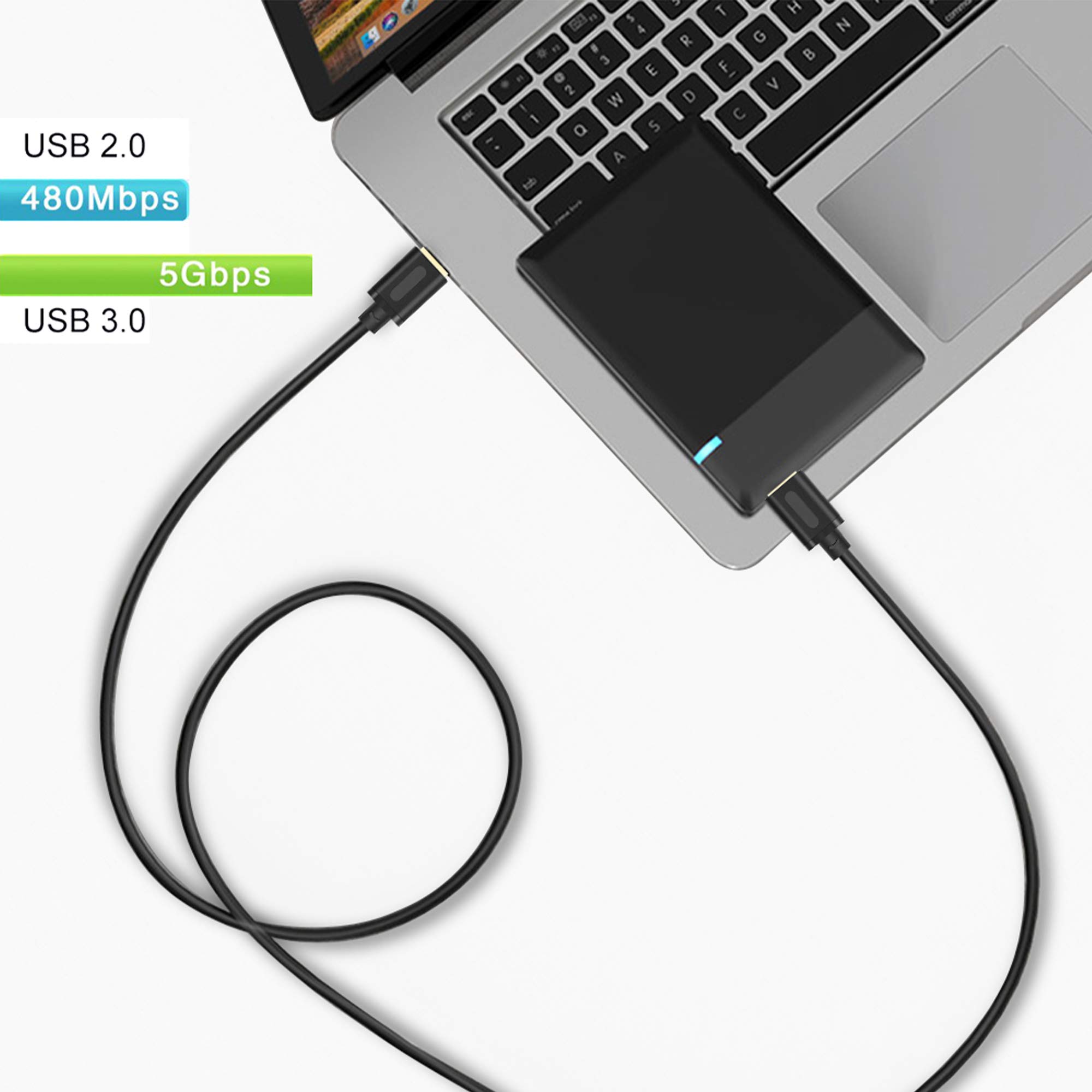 Tan QY 20Ft USB 3.0 A Male to A Male Cable - High Speed Data Transfer & Charging Cord for PC, Laptop, Hard Drive, Printer & More | Durable 20 Foot USB Extension Cable for Home & Office Use