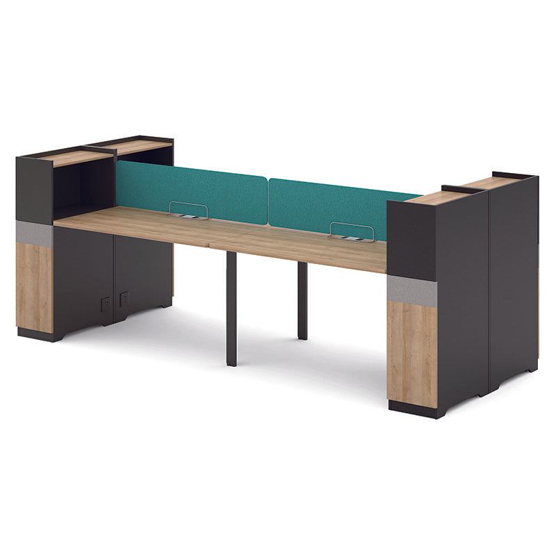 LENNON 4-Seat Workstation Office Desk - Kaldi Grey Blue | Modern Modular Workspace Solution for Home Office, Coworking Spaces & Conference Rooms