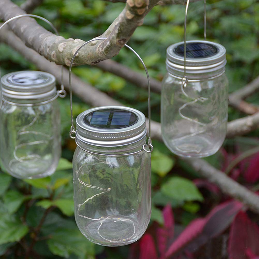 Solar Mason Jar Lights - 2 Pack Waterproof 20 LED Fairy String Lights with Jars & Hangers - Warm White Outdoor Decoration for Garden, Patio, Pathway, Wedding, Party & Christmas Decor