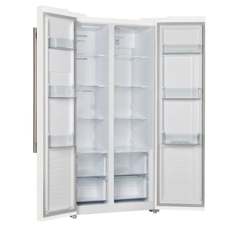 Forno Salerno 33 Inch Side by Side Refrigerator - 15.6 Cu.Ft. Capacity, Brass Handle, Energy Efficient, Black Stainless Steel (FFRBI1805 33BLK) - Perfect for Kitchen, Office, or Entertainment Spaces