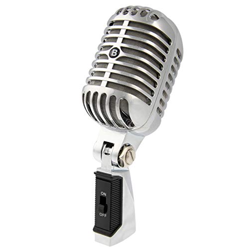 HUFAN Professional Wired Classical Dynamic Microphone 18cm Silver - Studio Recording, Live Performance, Podcasting, Karaoke & Home Use