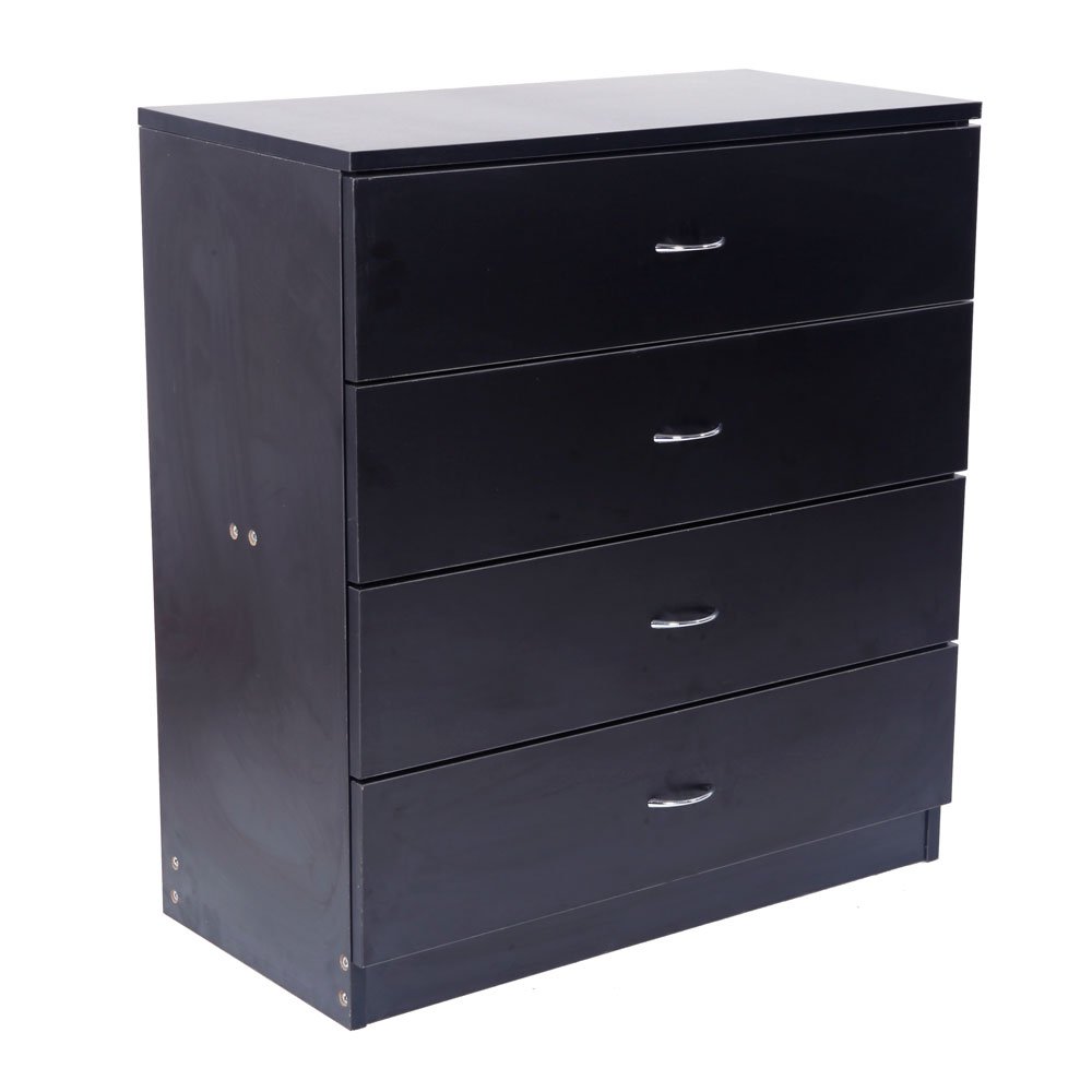 FCH Modern Simple 4-Drawer Dresser Black - Stylish Bedroom Storage Organizer for Clothes, Linens & Accessories - Perfect for Master Bedroom, Guest Room or Dormitory