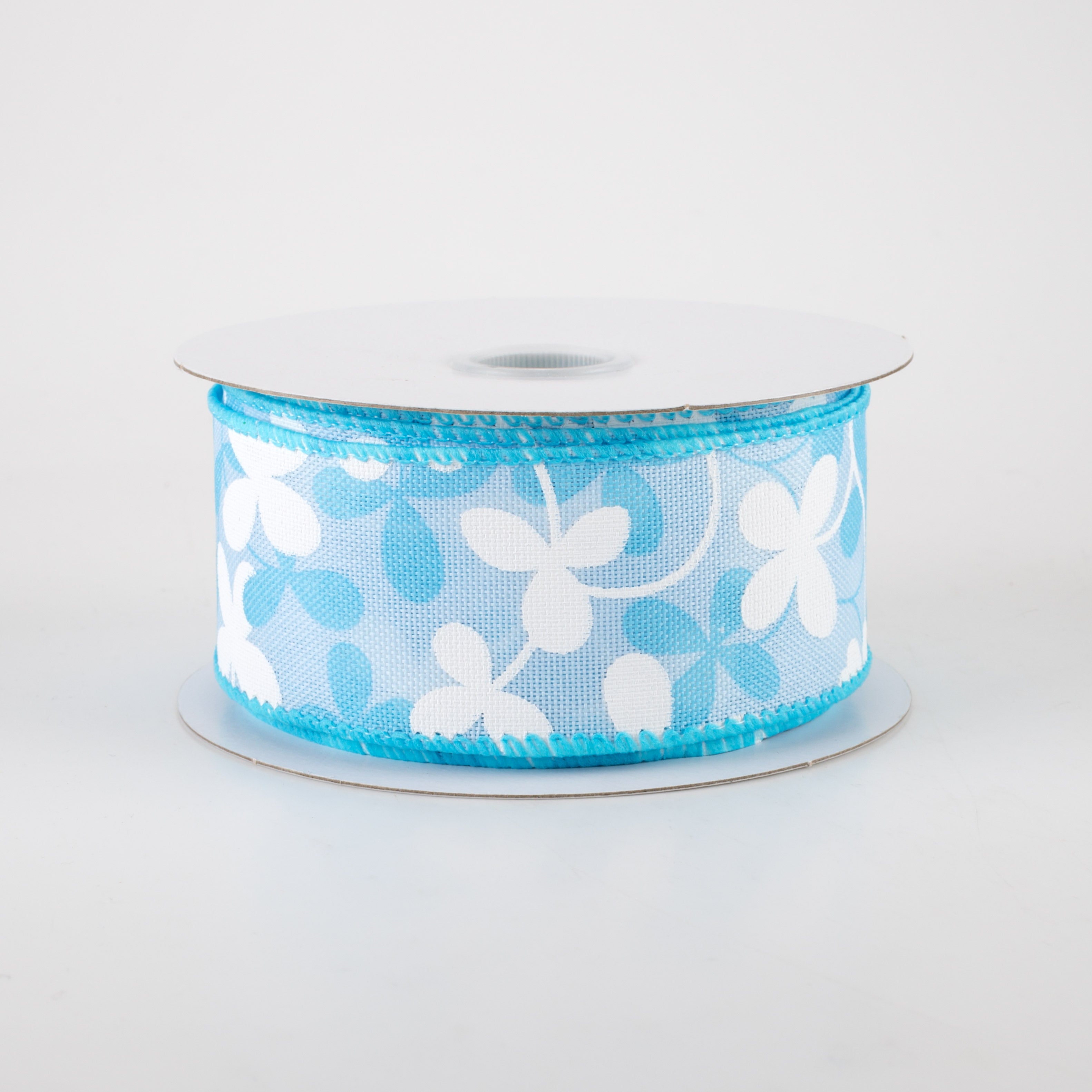 1.5 Inch Light Blue Linen Clover Flowers Ribbon - 10 Yards Bulk Roll for Gift Wrapping, Wedding Decorations, DIY Crafts and Scrapbooking