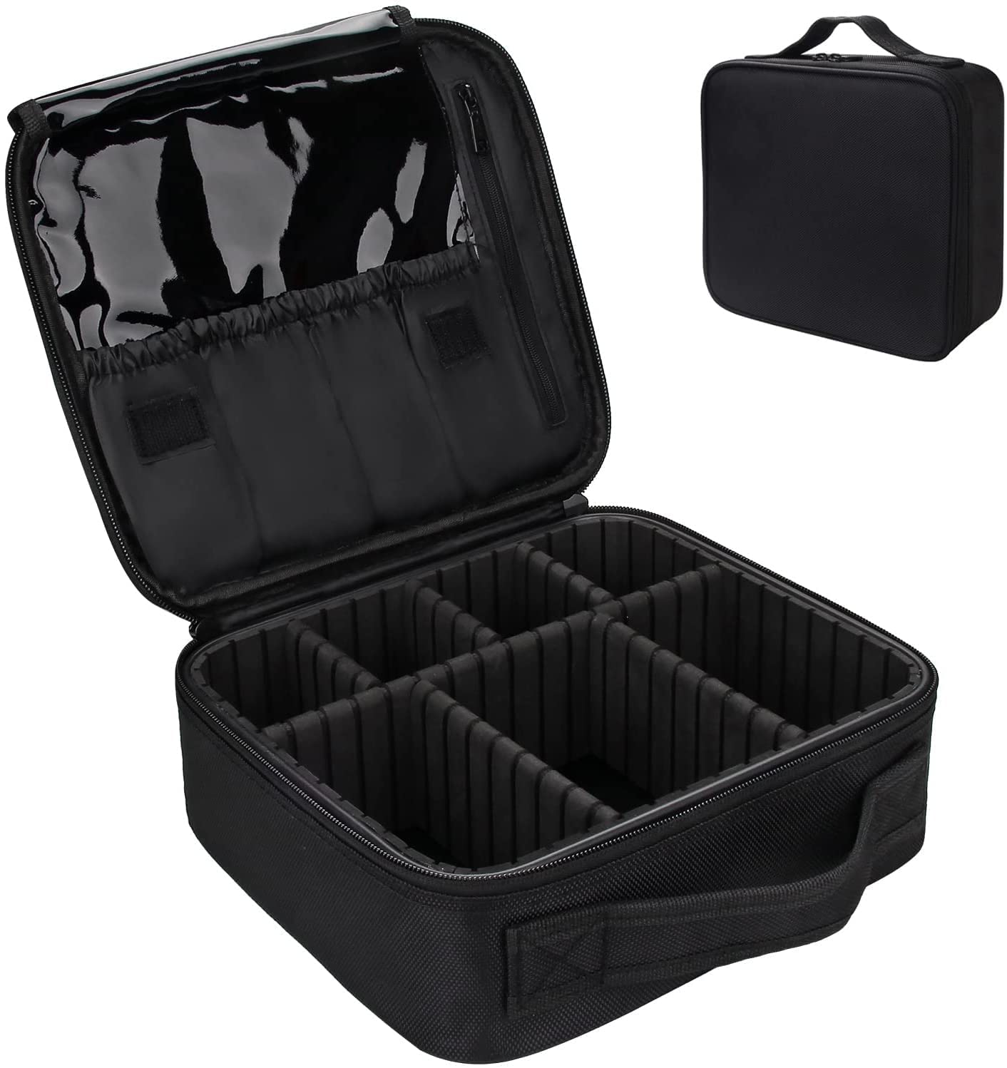 Professional Makeup Train Case - Waterproof Cosmetic & Toiletry Travel Organizer with Adjustable Dividers for Makeup Brushes & Accessories (Black) | Perfect for Makeup Artists, Travel & Salon Storage