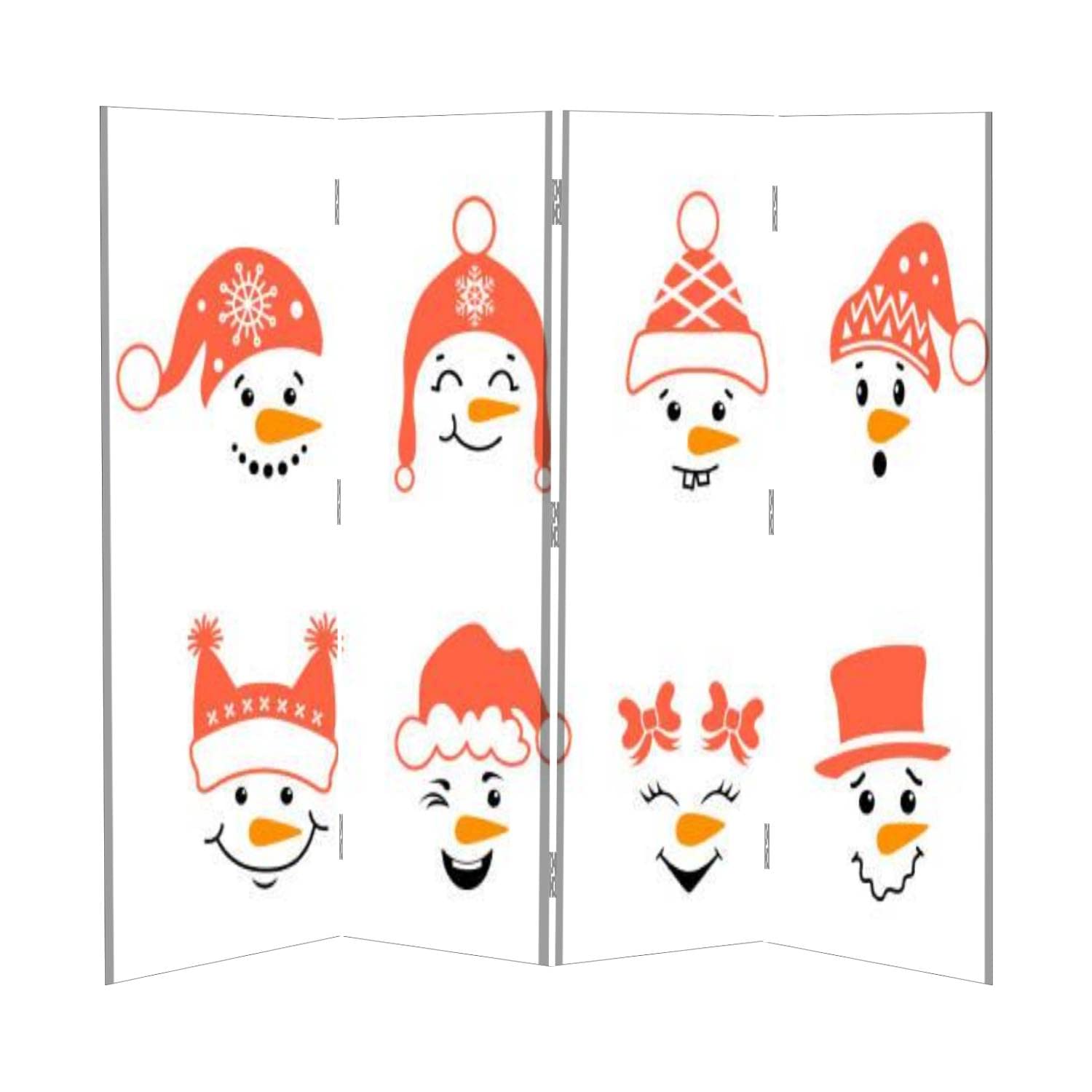 Funny Snowman Room Divider Screen - Foldable Privacy Partition with Various Snowman Faces in Hats - Freestanding Protective Wall Separator for Indoor & Outdoor Use - Perfect for Home, Office, Party Decor and Space Division