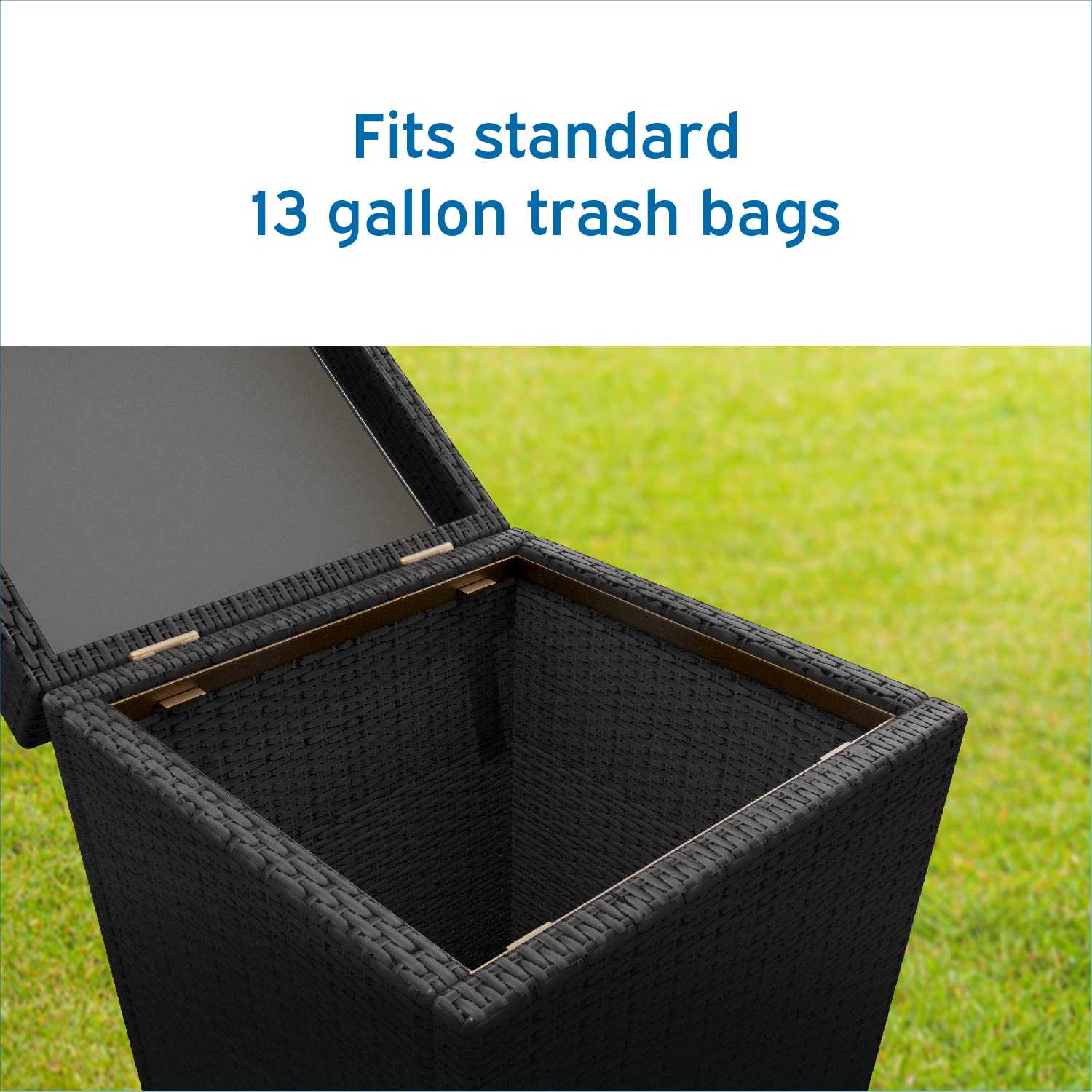 30 Gallon Outdoor Trash Can with Lid - Durable Wicker Garbage Bin for Patio, Yard & Garden - Black Weatherproof Waste Container for Home & Commercial Use