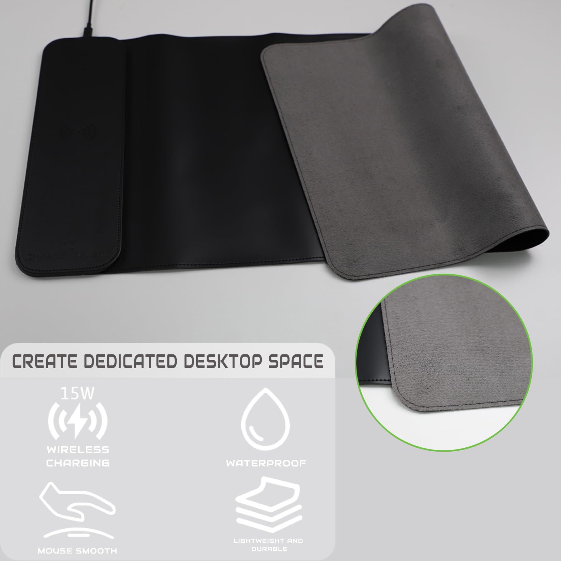 15W Fast Wireless Charging Mouse Pad with Phone Charger - 28.7 x 13 Inch Non-Slip Faux Leather Large Mousepad for Computer, Laptop, MacBook (Black) - Perfect for Office, Gaming & Home Workspace