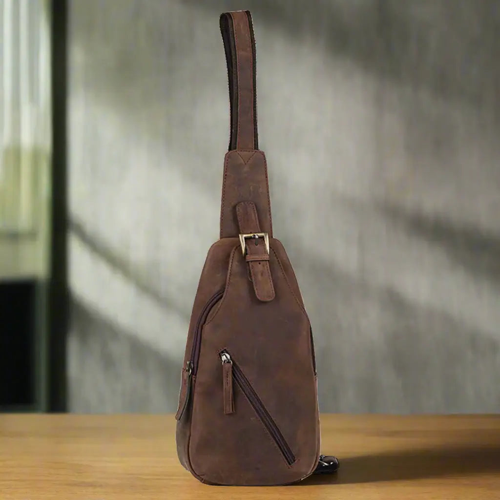 MET Off The Shoulder Leather Chest Bag Backpack - Stylish Crossbody Sling Bag for Women & Men - Perfect for Travel, Hiking, and Everyday Use