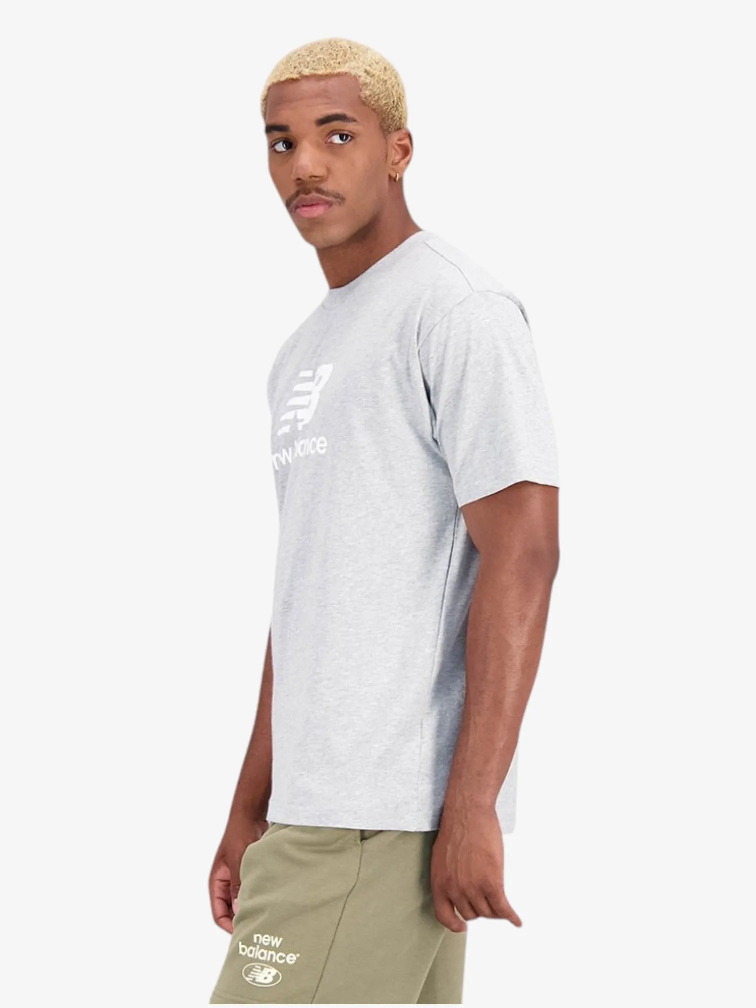 New Balance Essentials Stacked Logo T-Shirt - Light Gray Men's Casual Tee for Running, Gym & Everyday Wear