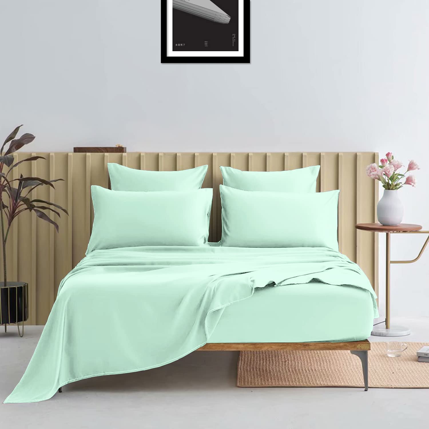 Pizuna 800 Thread Count 100% Long Staple Cotton Queen Sheet Set - Sateen Weave, Fits 15