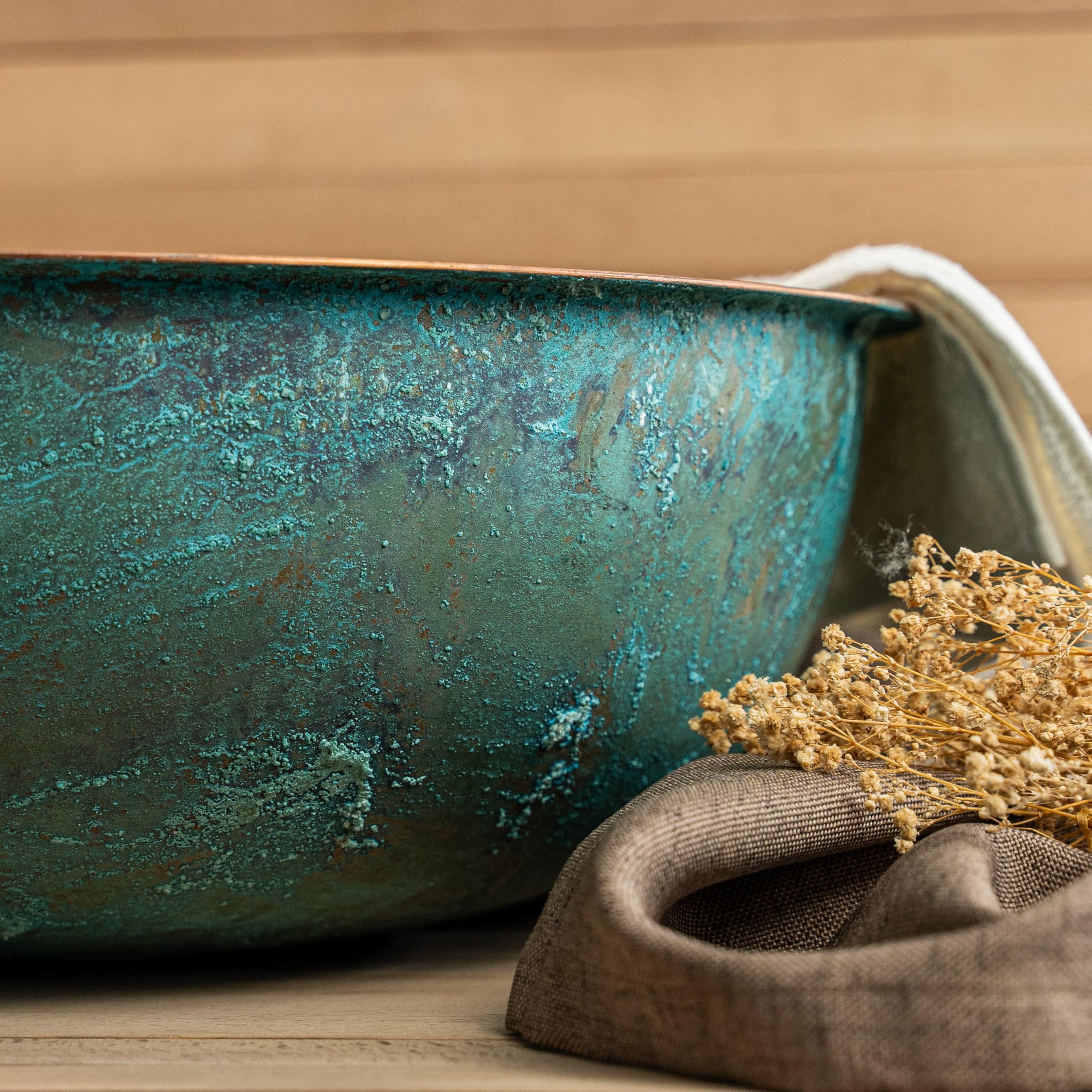 Handmade Hammered Copper Pedicure Bowl - 20 Inch Large Portable Foot Soaking Basin for Spa & Home Relaxation | 100% Pure Solid Copper with Natural Green Patina Finish | Perfect Gift for Self-Care, Pedicures & Luxury Bath Experiences