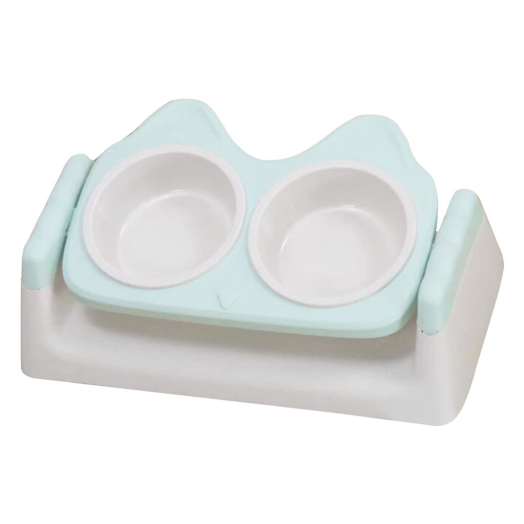 MYADDICTION Double Cat Dog Bowl - Detachable 15 Degree Tilted Pet Food & Water Dish - Anti-Slip Pet Supplies (Green) - Perfect for Kittens, Puppies & Senior Pets with Neck Pain