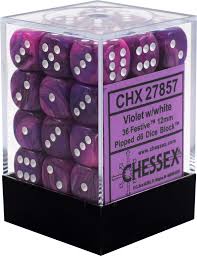 Chessex 36-Pack Violet with White 12mm Pipped D6 Dice Set for Tabletop RPGs, Board Games & D&D Adventures