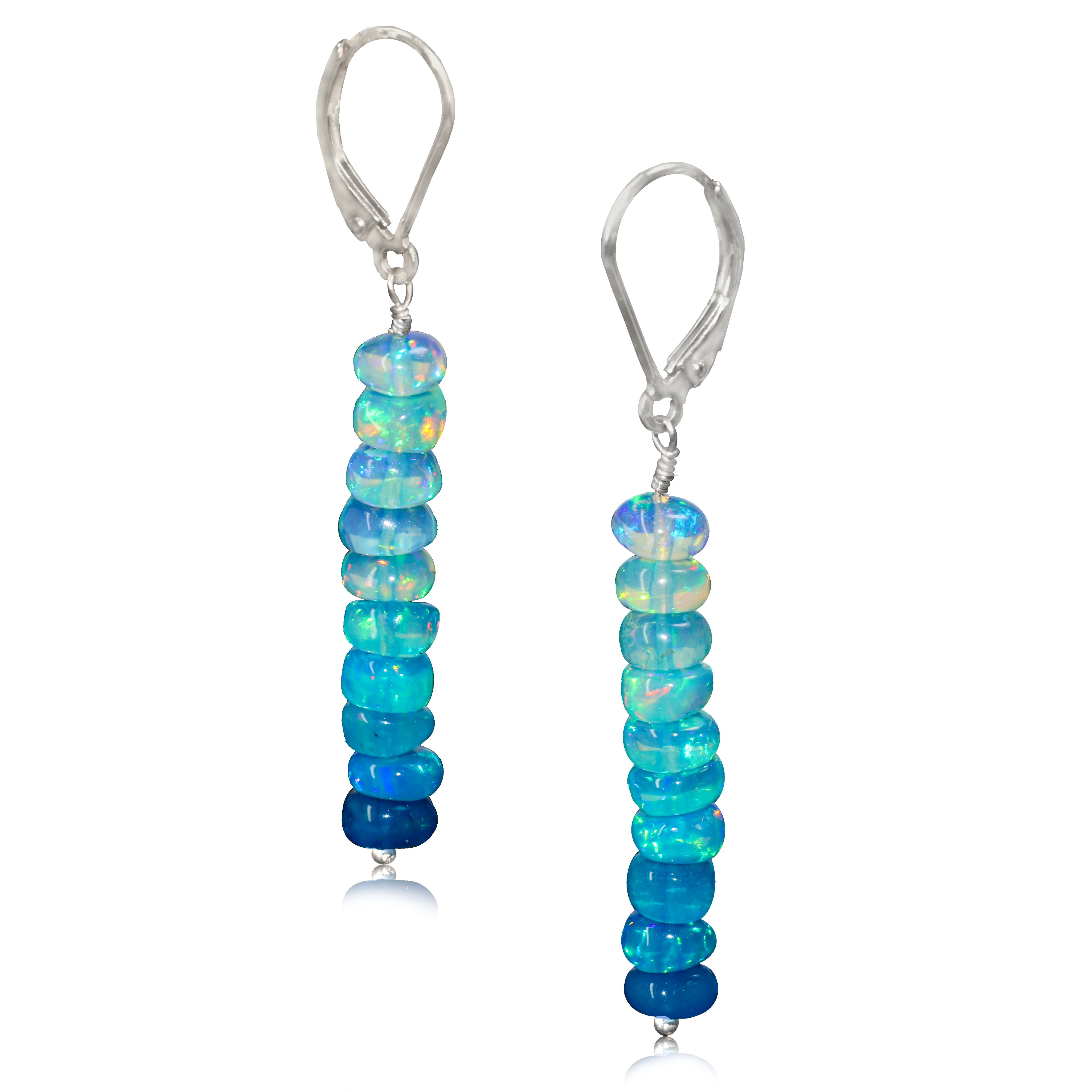 Natural Paraiba Opal Linear Beaded Dangle Drop Earrings - Handmade Boho Chic Jewelry for Women - Perfect for Weddings, Parties & Everyday Wear