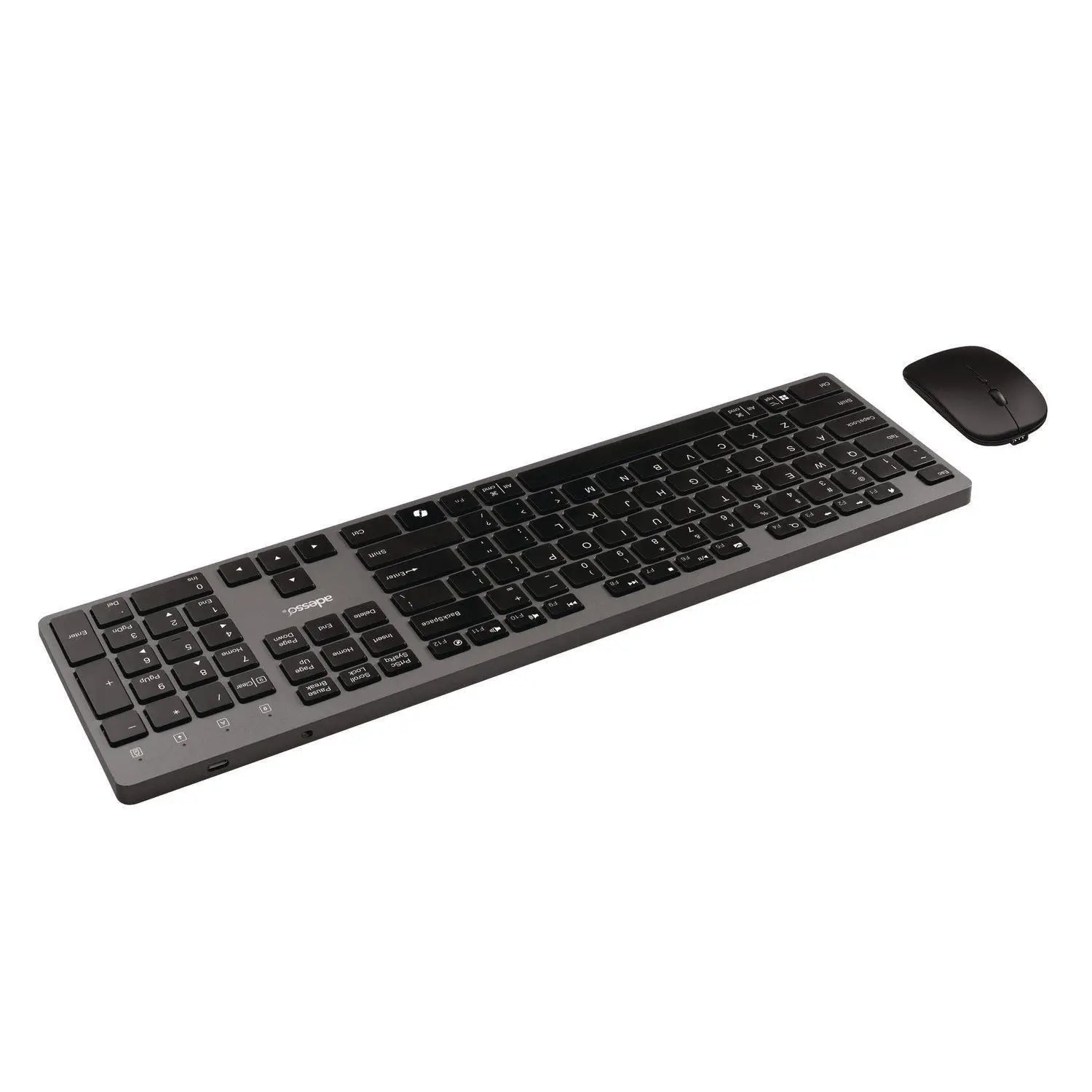 Adesso WKB 7300 Wireless Keyboard and Mouse Combo - 2.4GHz USB Receiver, 30ft Range, Ergonomic Gray/Black Design for Home Office, Gaming & Productivity