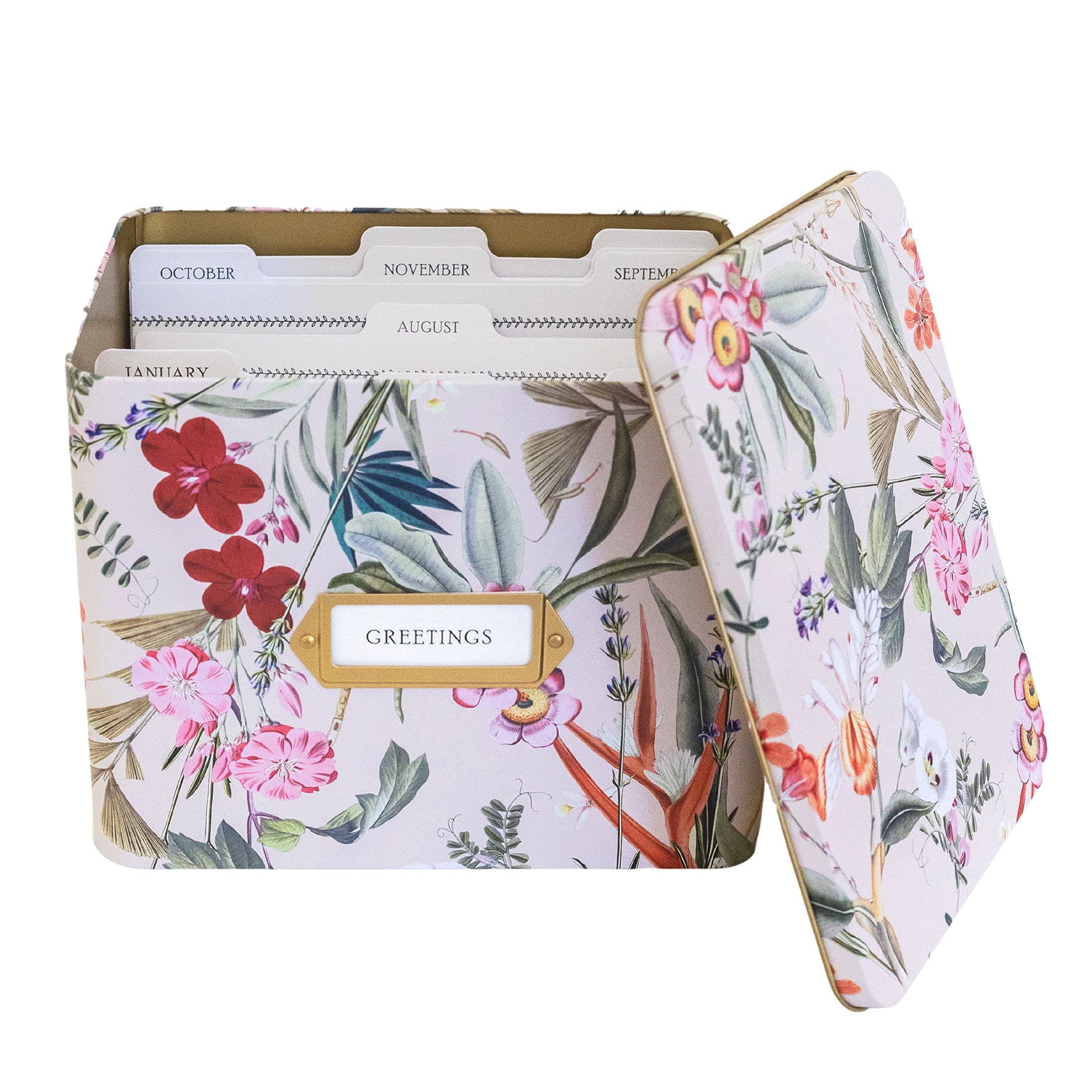 Floral Greeting Card Organizer Box with Dividers - Holds Cards & Envelopes | Birthday, Thank You & Holiday Card Storage | Perfect for Home, Office & Craft Room Organization