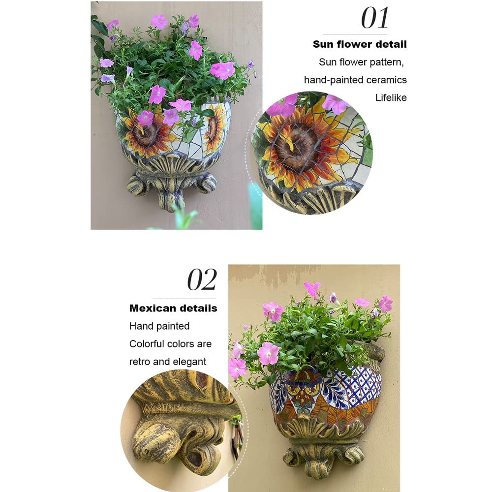 Sun-Resistant Mosaic Ceramic Wall Hanging Planter - Outdoor Flower Pots for Fence, Corridor & Garden Decor - Easy to Install Plant Holders for Succulents, Herbs & Small Plants