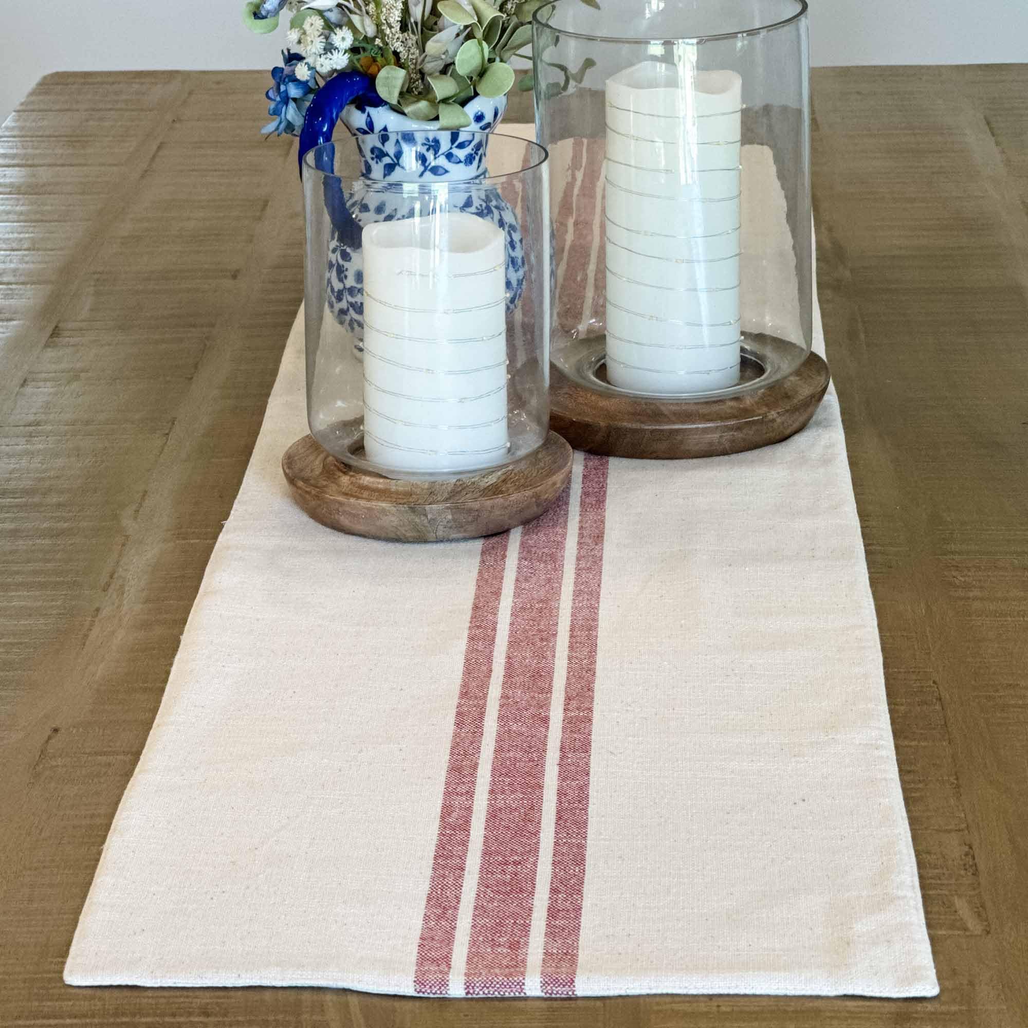 Red and Cream Farmhouse Style Grain Sack Stripe Table Runner 13