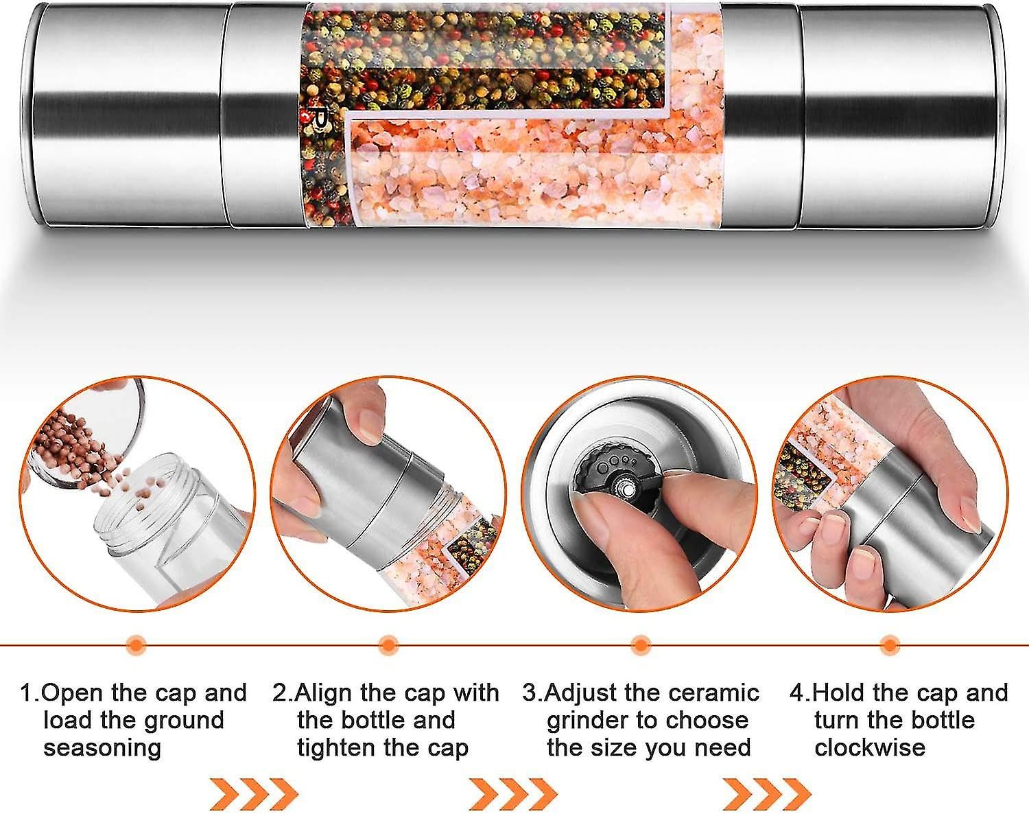 2 in 1 Adjustable Ceramic Salt and Pepper Grinder Set - Stainless Steel Kitchen Spice Mill for Cooking, BBQ & Camping | Perfect for Home, Restaurant & Outdoor Adventures