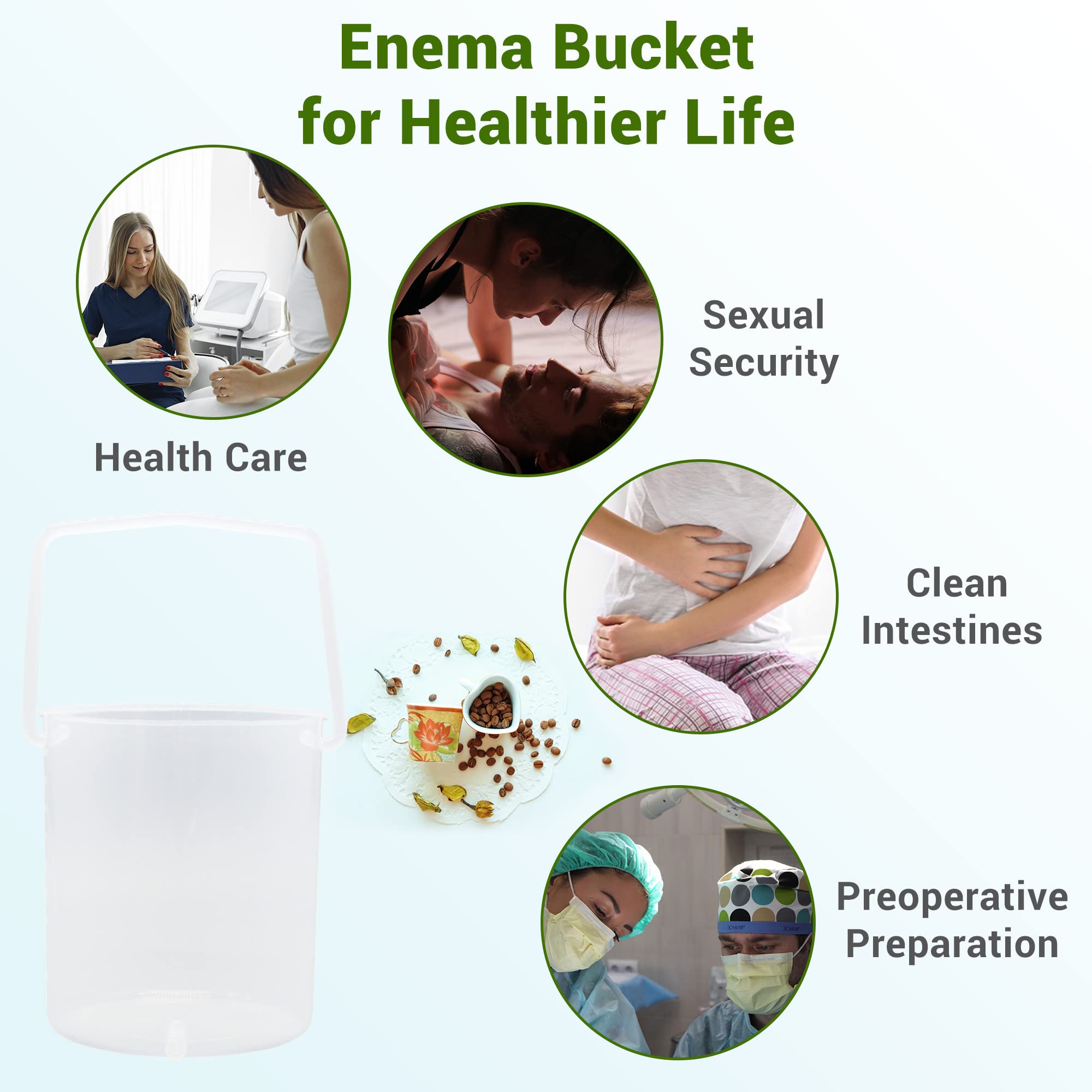 TopQuaFocus 2L BPA-Free Plastic Enema Bucket Kit - Clear Reusable Colon Cleanse System with 6 Leak-Proof Tips for Men & Women - Perfect for Home Coffee Enema Therapy & Colon Detox