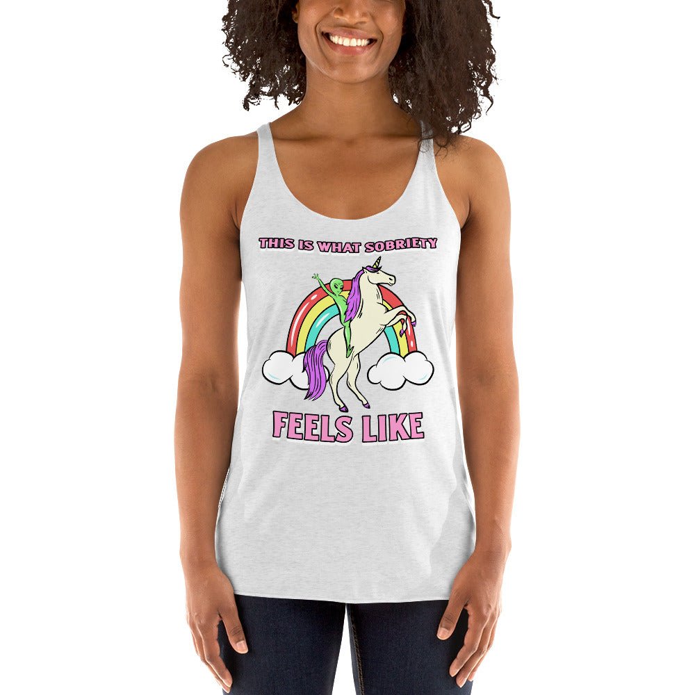 Interstellar Sobriety Racerback Tank Top - Comfortable Workout & Gym Shirt for Women - Perfect for Yoga, Running & Fitness Training
