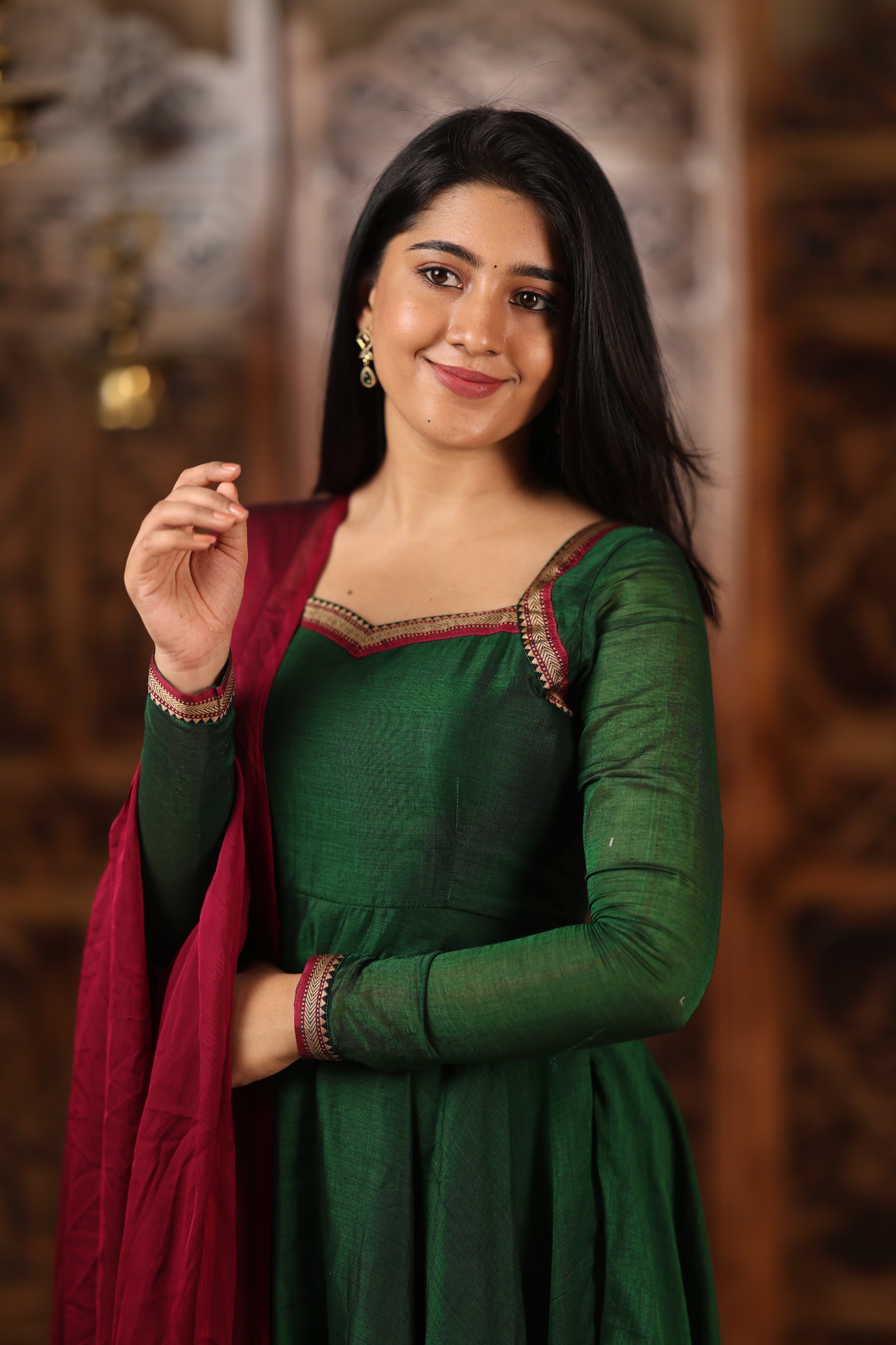 DD766 Thendral Pure Cotton Anarkali Dress - Women's Elegant Long Kurti with Flared Hem - Perfect for Festivals, Parties & Casual Wear