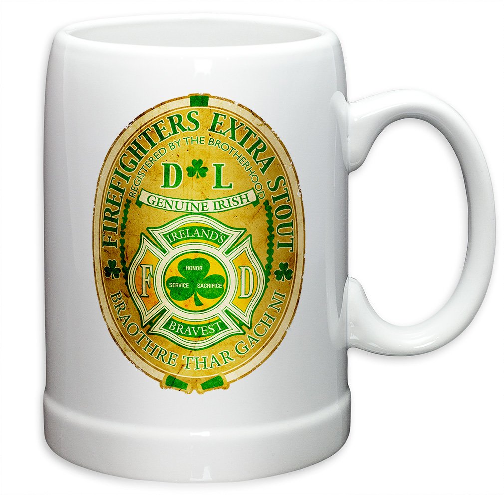 Firefighter Beer Stein Set of 12 - 20oz German Stoneware Mugs with Logo, Perfect Firefighter Gifts for Men & Women | Great for Parties, BBQ, St. Patrick's Day & Firefighter Appreciation Events