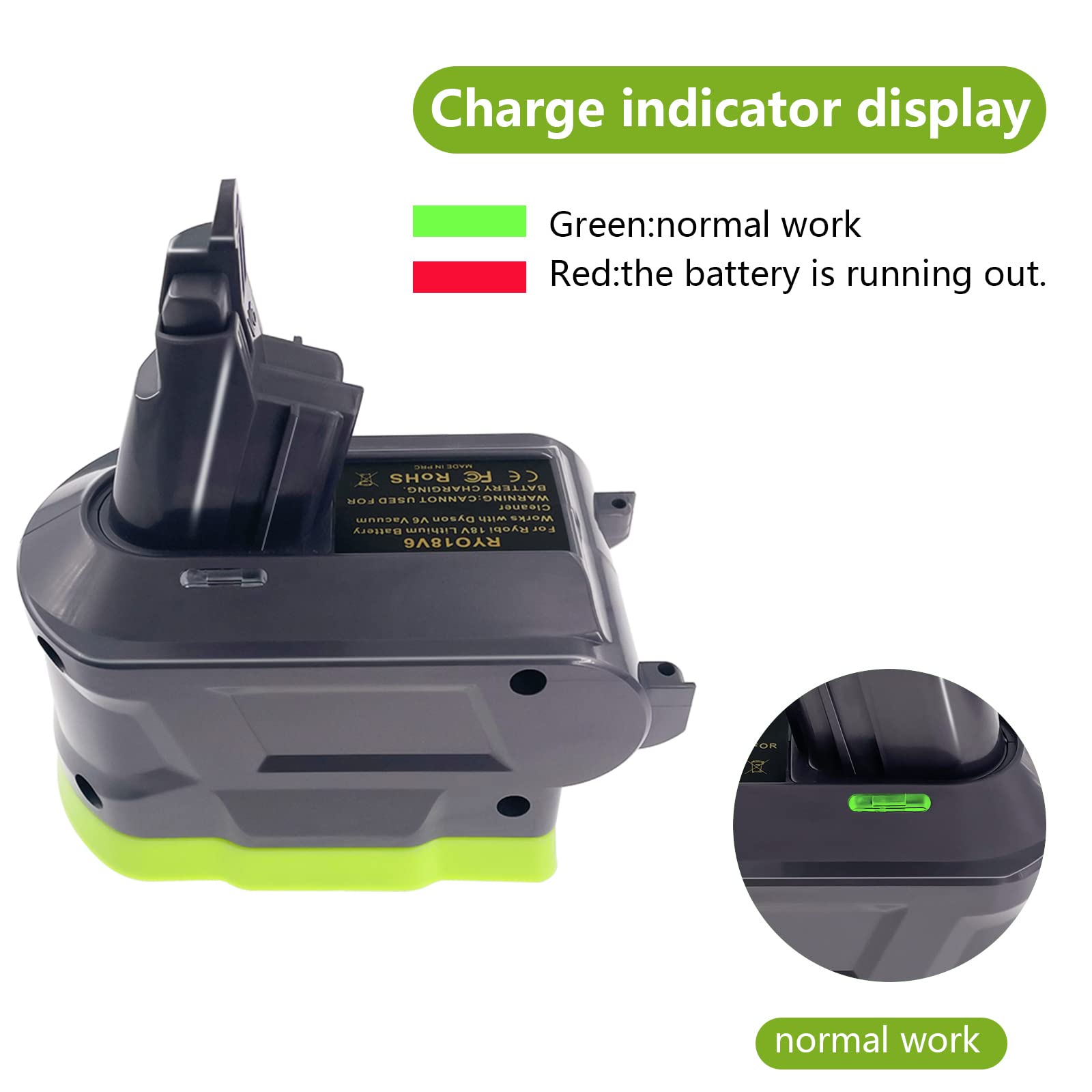 Ryobi 18V to Dyson V6 Battery Adapter - Compatible with Dyson V6 SV04 SV03 DC59 DC58 DC62 SV09 SV05 Absolute Motorhead Cordless Vacuum Cleaners (Adapter Only) - Perfect for Home Cleaning & DIY Projects