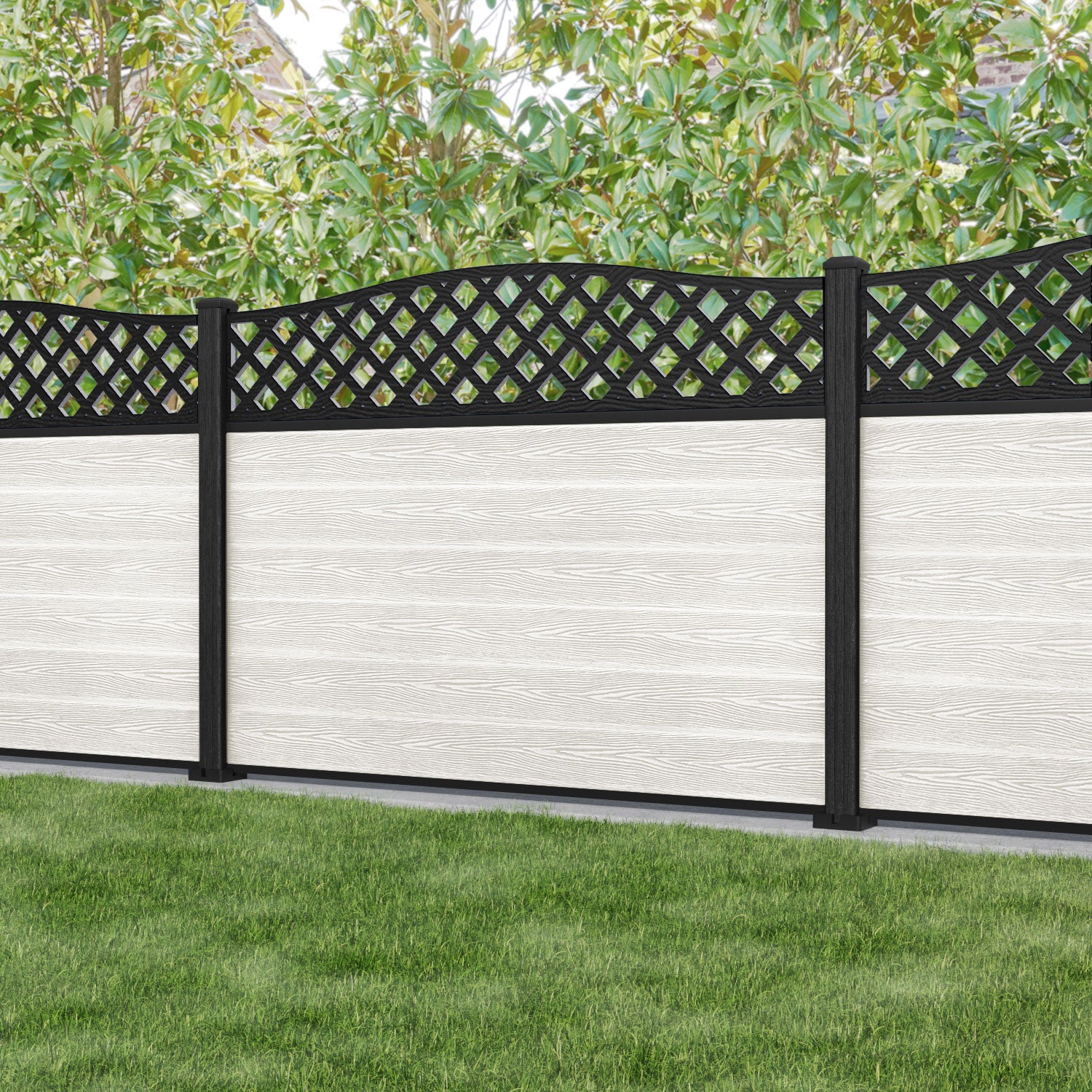 Classic High Wave Fence Panel - Light Stone Color with Composite Posts | Durable Outdoor Privacy Fence for Backyard, Garden & Pool Areas