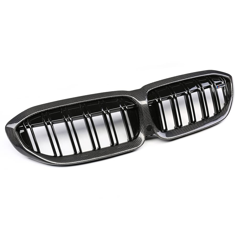 Carbon Fiber Front Hood Bumper with Double Slats Grill Compatible with 2019-2022 BMW 3-Series G20 G21 - Upgrade Your Car's Style & Performance for Street Racing & Show Car Events