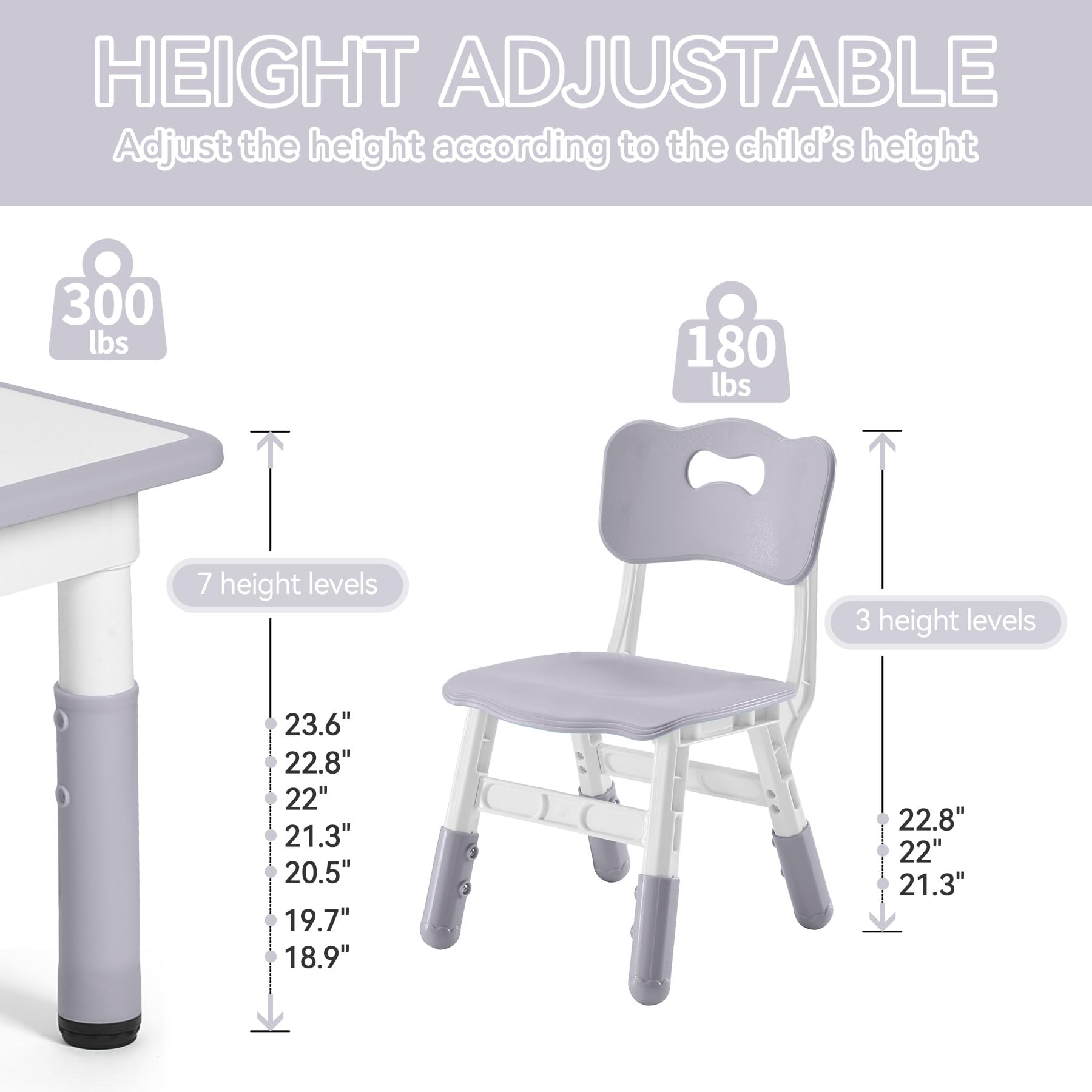 Adjustable Height Toddler Table and Chairs Set for 4 Kids - 47.2