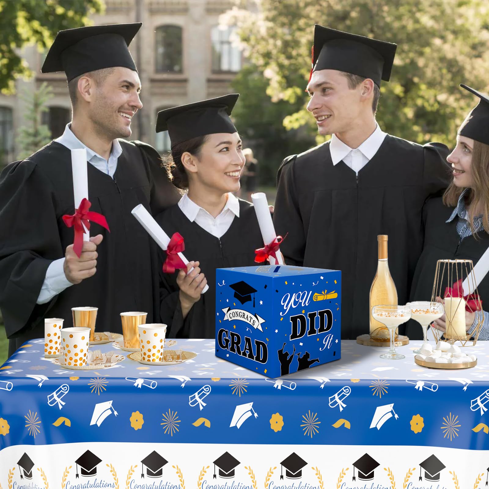 2025 Graduation Card Box - Foldable Congrats Grad Card Holder & Gift Box | Blue Graduation Party Decorations for Class of 2025 | Perfect for Graduation Parties, Open House Events & School Celebrations