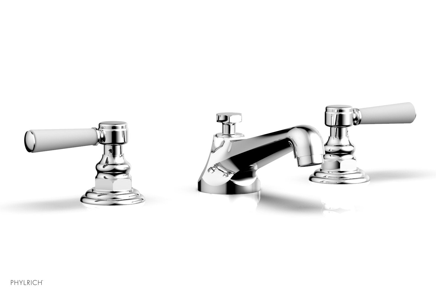 HEX TRADITIONAL Widespread Bathroom Faucet - Satin White Finish with Lever Handles (Model 500-02) - Perfect for Modern Vanities and Guest Bathrooms