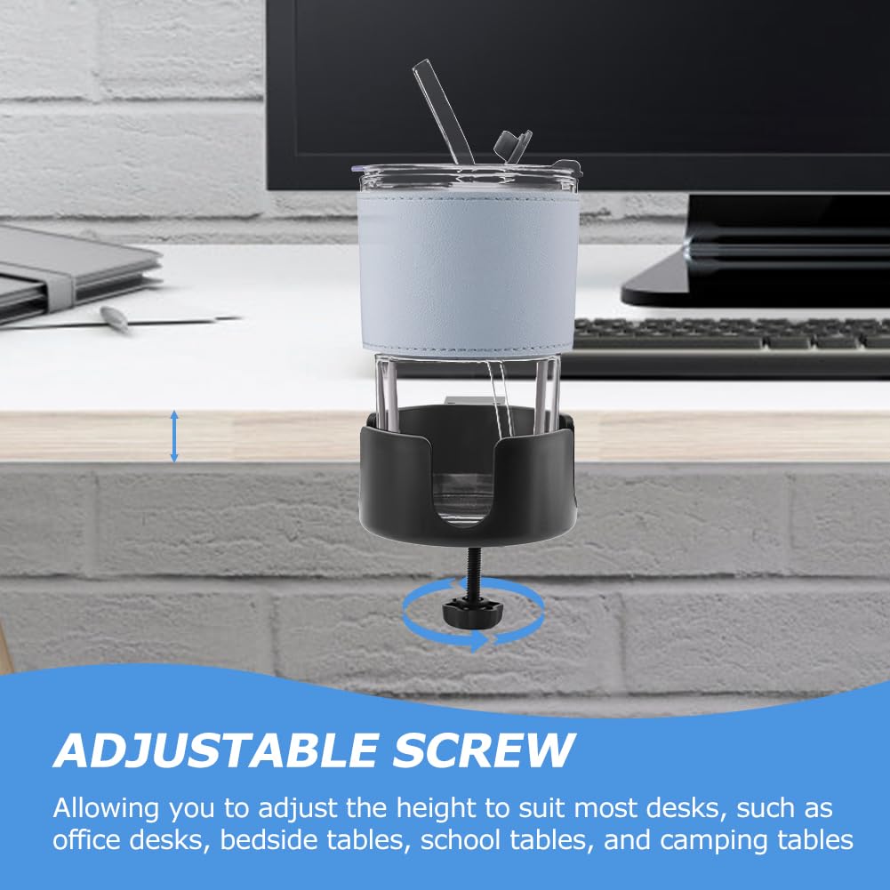 Anti-Spill Desk Cup Holder Clamp - Metal Office & Gaming Desk Accessory for Coffee Mugs, Water Bottles, Headset & Pencil Organization (3.74 Inch, Black) - Perfect for Home Office, Gaming Setup & Workspace Organization
