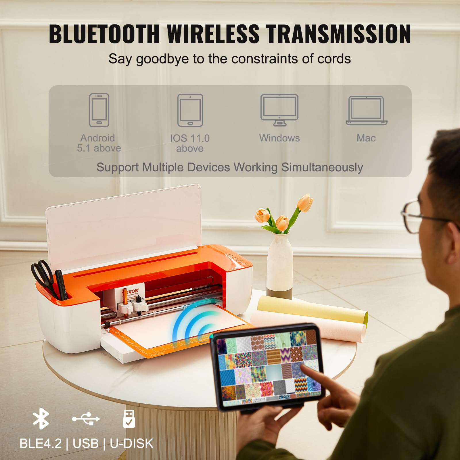 VEVOR Bluetooth Vinyl Cutter Machine - Compatible with iOS, Mac, Android & Windows - DIY Cutting Plotter with Massive Design Templates - Perfect for Custom Cards, Home Decor, Sign Making & Craft Projects