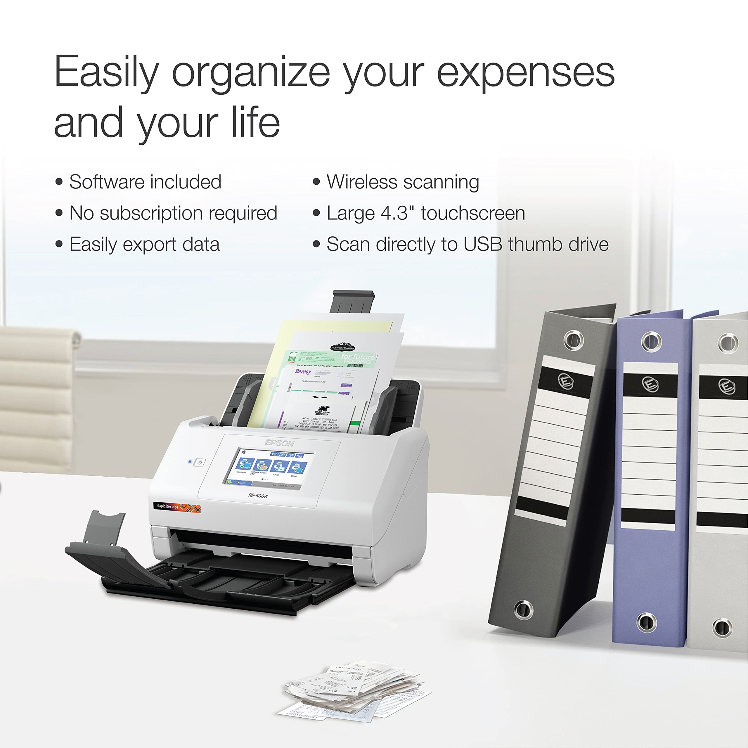 Epson RR-600W Wireless Desktop Color Duplex Receipt & Document Scanner with RR-70W Mobile Scanner Bundle - Fast Scanning for Home Office, Small Business & Tax Receipt Organization