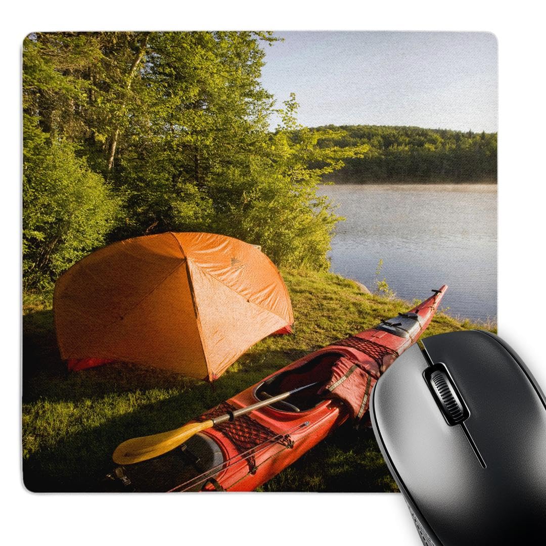 Kayak & Camp Tent Mouse Pad - 8x8 Inches - Mollidgewock SP & Errol NH Outdoor Adventure Theme - Perfect for Office & Gaming Desks (mp_92388_1)