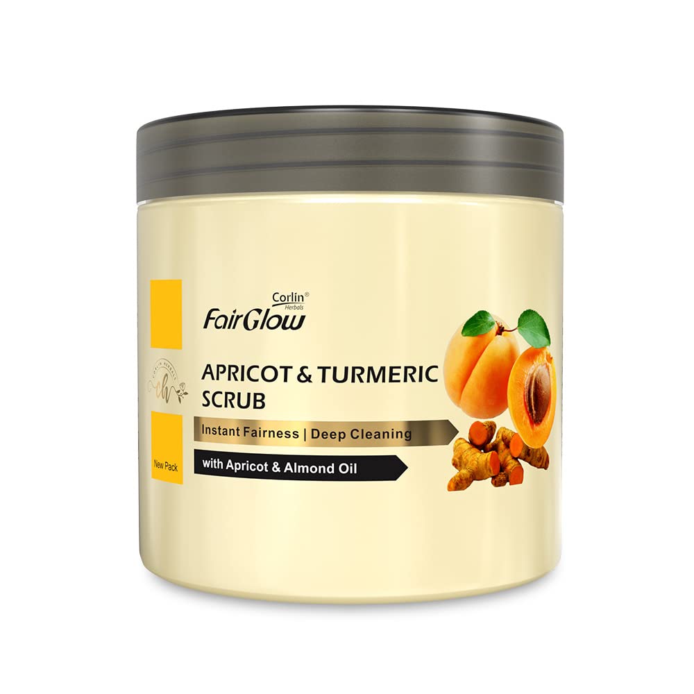 CORLIN FAIRGLOW Apricot & Turmeric Scrub 800g - Natural Exfoliating Face & Body Scrub with Apricot Oil & Almond Oil for Deep Cleansing & Instant Glow | Tan Removal for Men & Women | Perfect for Daily Skincare & Post-Sun Care Routine
