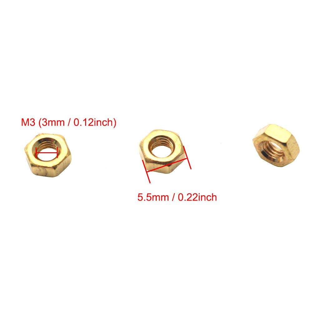 100Pcs M3 Brass Hex Nuts - Metric Fine Thread Internal Hexagon Hardware Nuts for Furniture, Electronics & DIY Projects - Corrosion Resistant Fasteners for Home Improvement and Machinery Repair