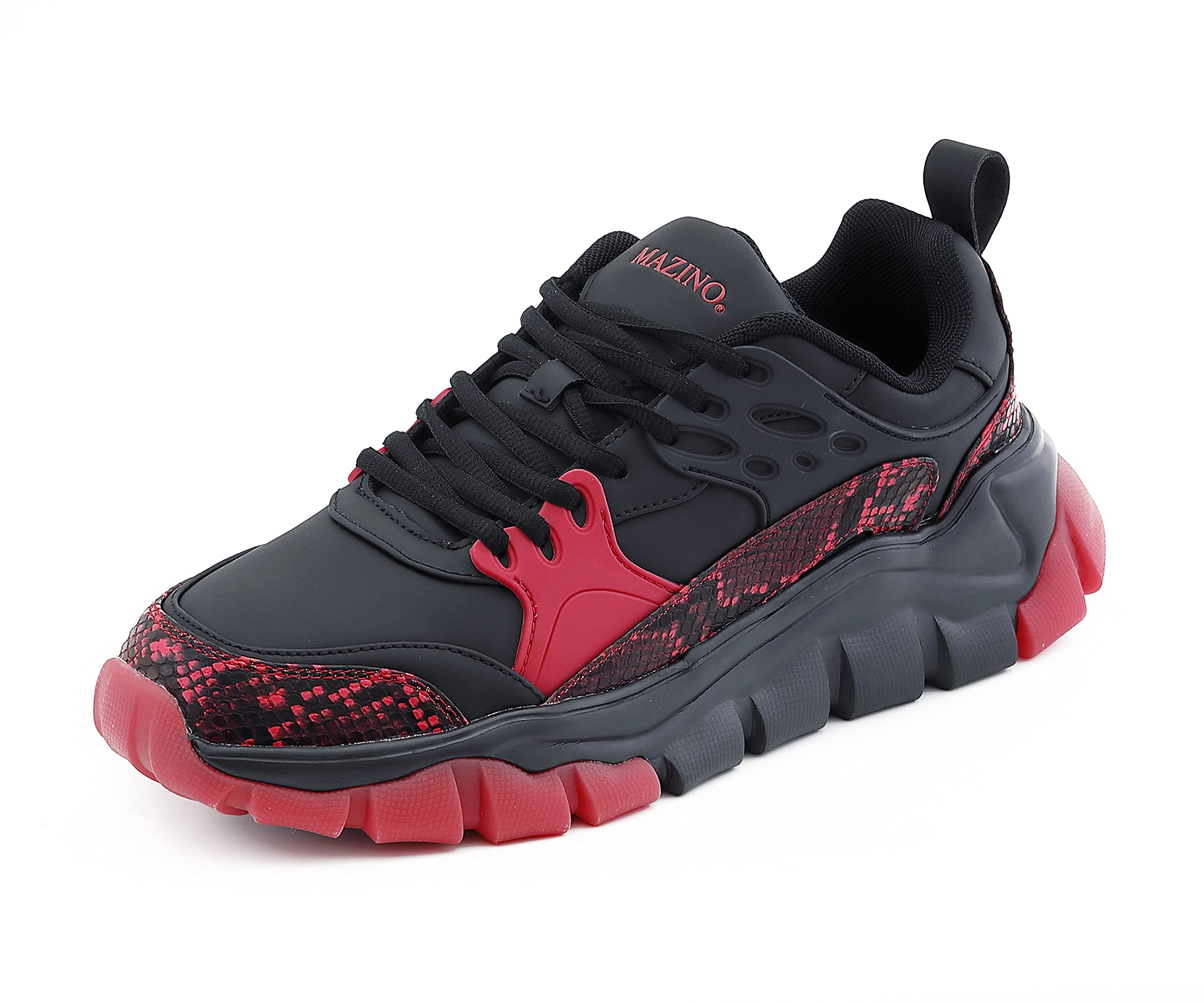 Men's Chunky Sneakers - Mazino Sphene Fashion Athleisure Casual Shoes in Black/Red (Size 10) | Comfortable Streetwear for Walking, Gym & Everyday Wear