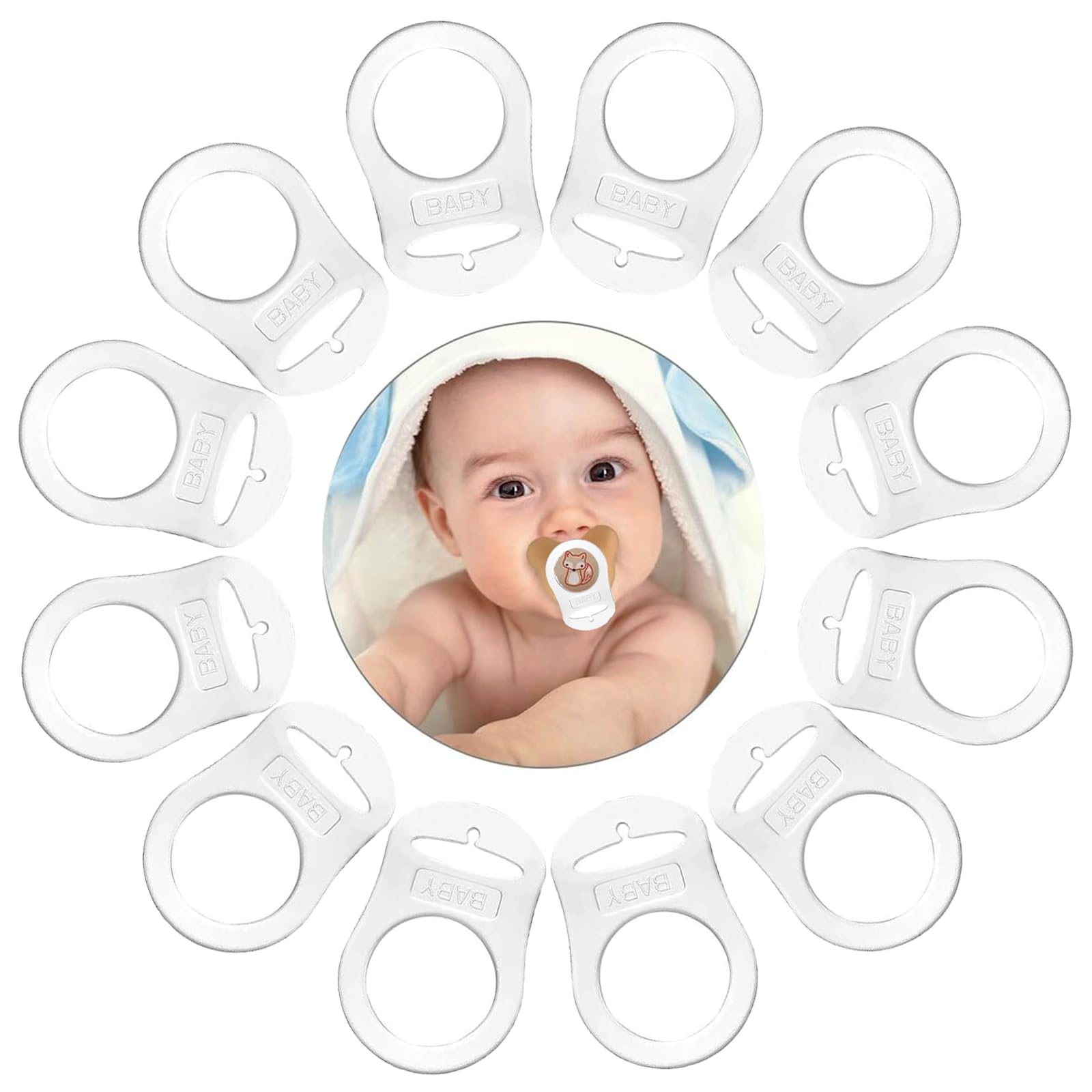 10 Pcs Baby Pacifier Clips with Soft Silicone Holder - BPA-Free Dummy Soother Clips for Infants - Transparent Pacifier Rings for Secure Attachment - Perfect for Strollers, Car Seats & On-the-Go Parenting