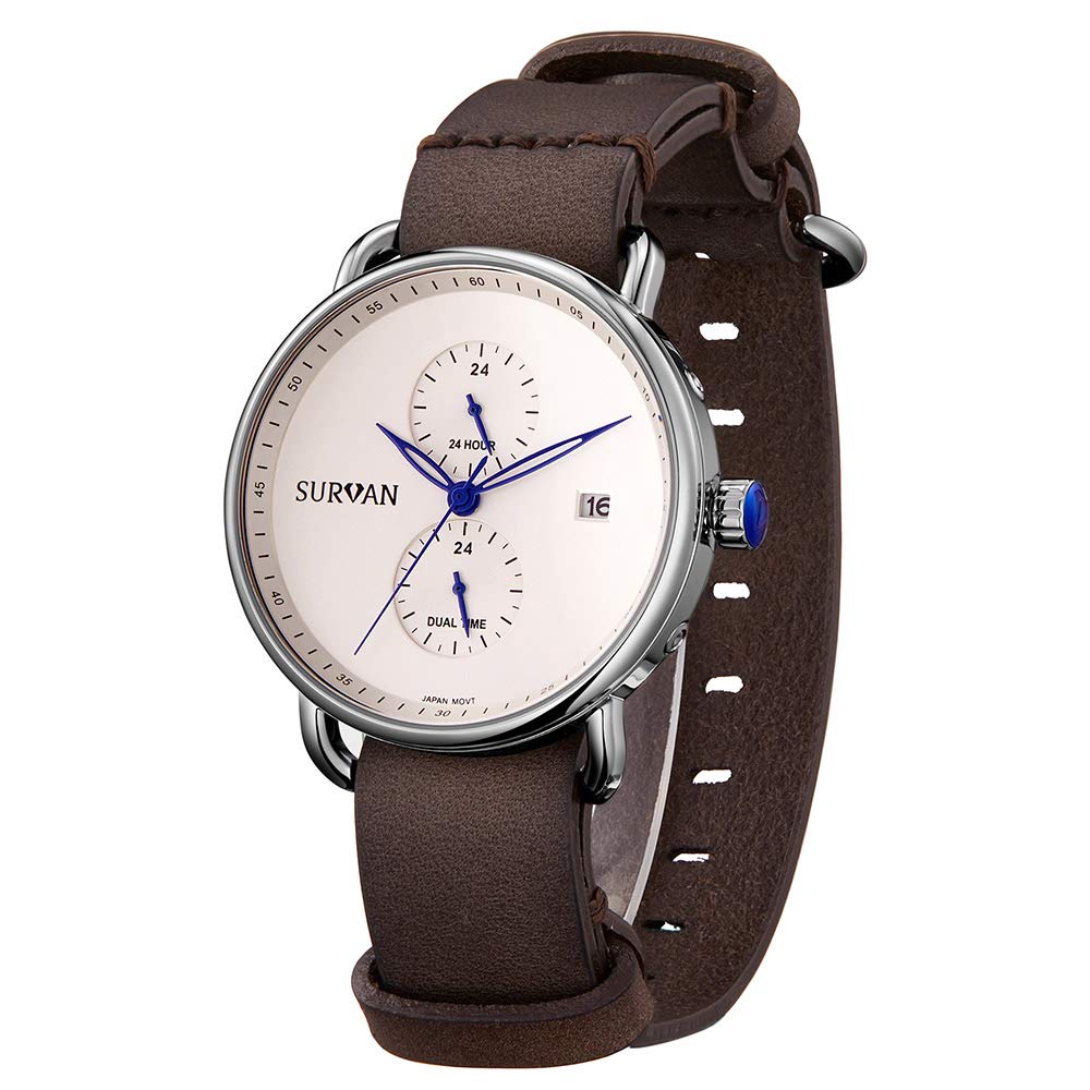 SURVAN Men's Luxury Watch - Japanese Quartz Movement, Sapphire Crystal, 18k Yellow Gold Ion-Plated Stainless Steel Case with Genuine Leather Strap - Perfect for Business, Formal Events & Everyday Wear