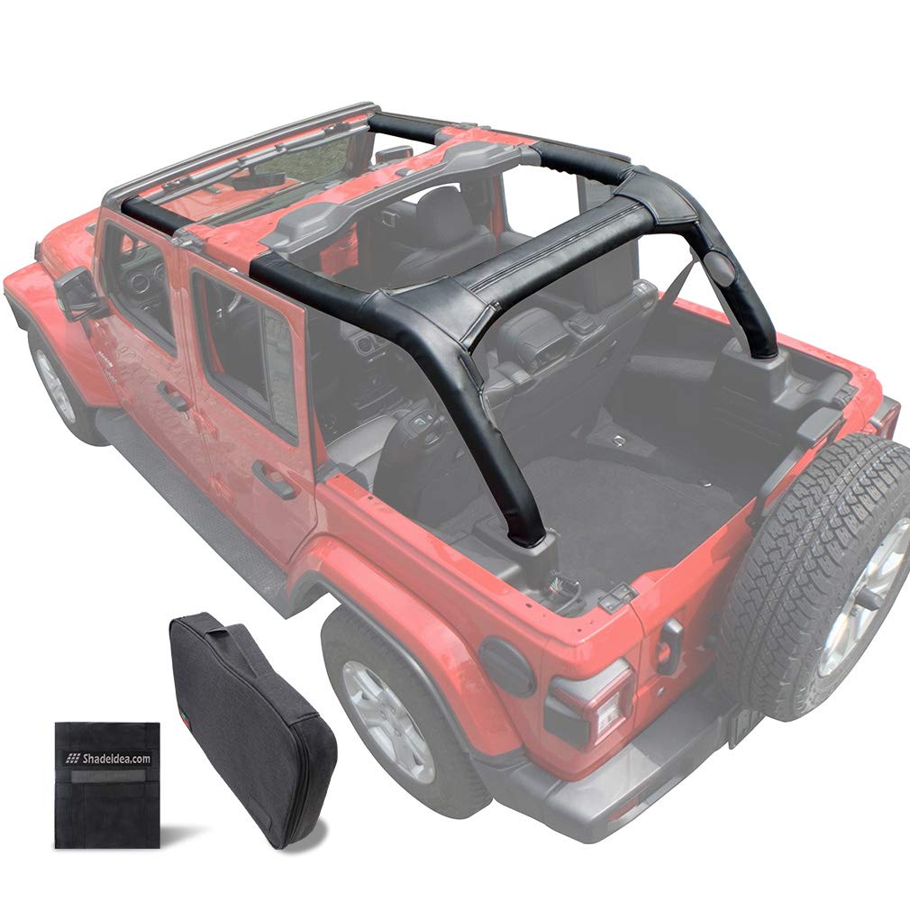 Shadeidea Roll Bar Padding for Jeep Wrangler JL Unlimited & 4 Door 2018-2023 - Black Vinyl Foam Laminated Protection Cover Kit | Fits JLU Sahara Rubicon Models | Durable Off-Road Accessory with 3 Year Warranty | Perfect for Trail Riding & Daily Commuting
